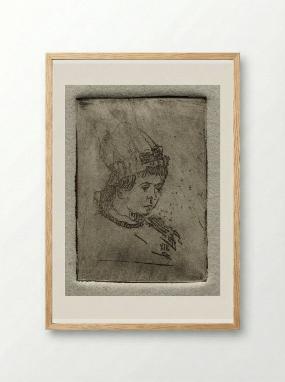 Small Head with Mob Cap - Otto H. Bacher - Framed Print Wood