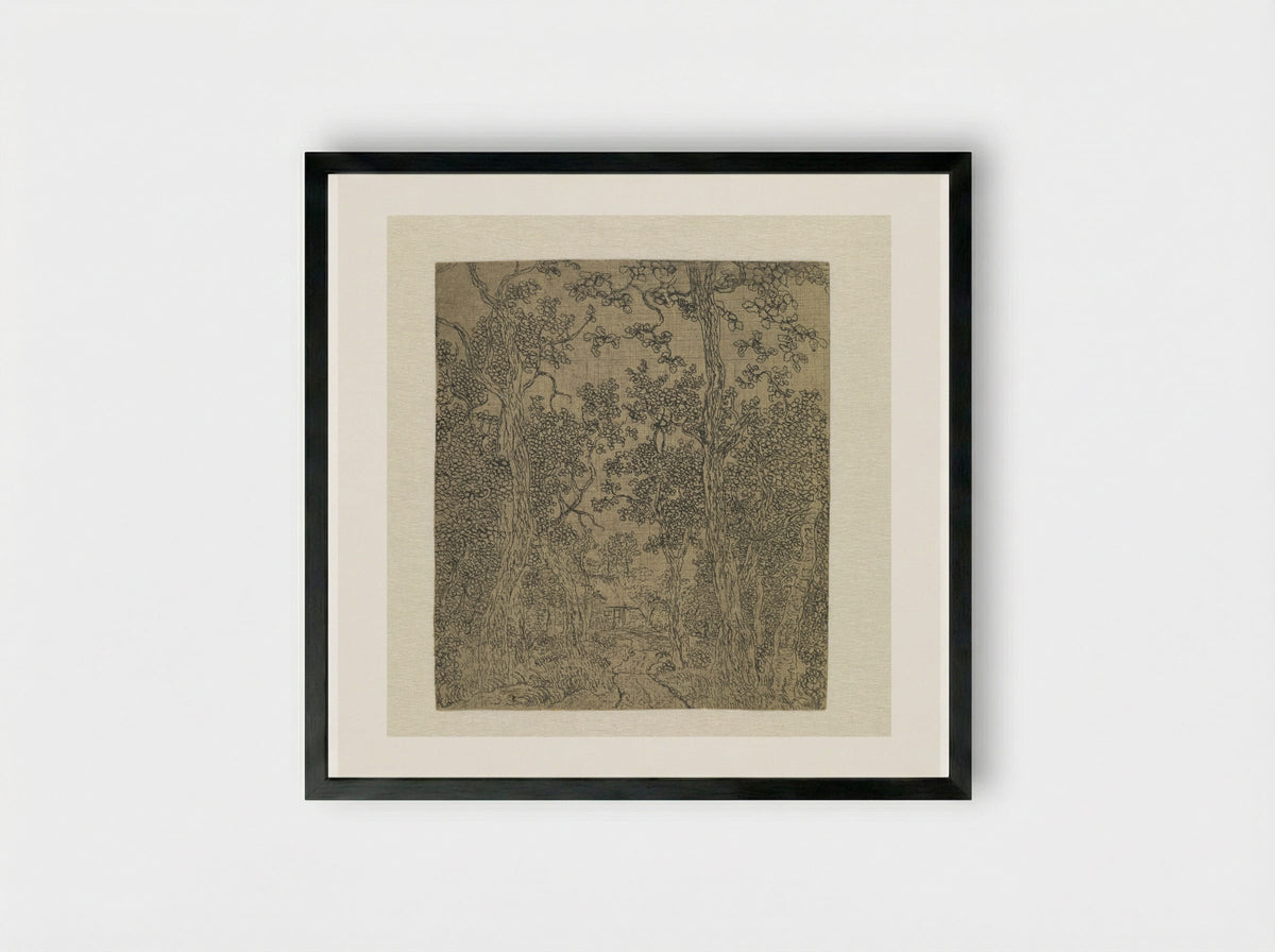 Small Wooded Landscape with a Road and a House - Hercules Segers - Framed Print Black