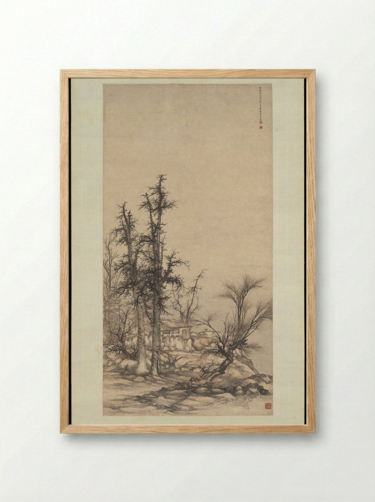 Small dwelling in a dense grove of trees - Chen Mei - Framed Print Wood