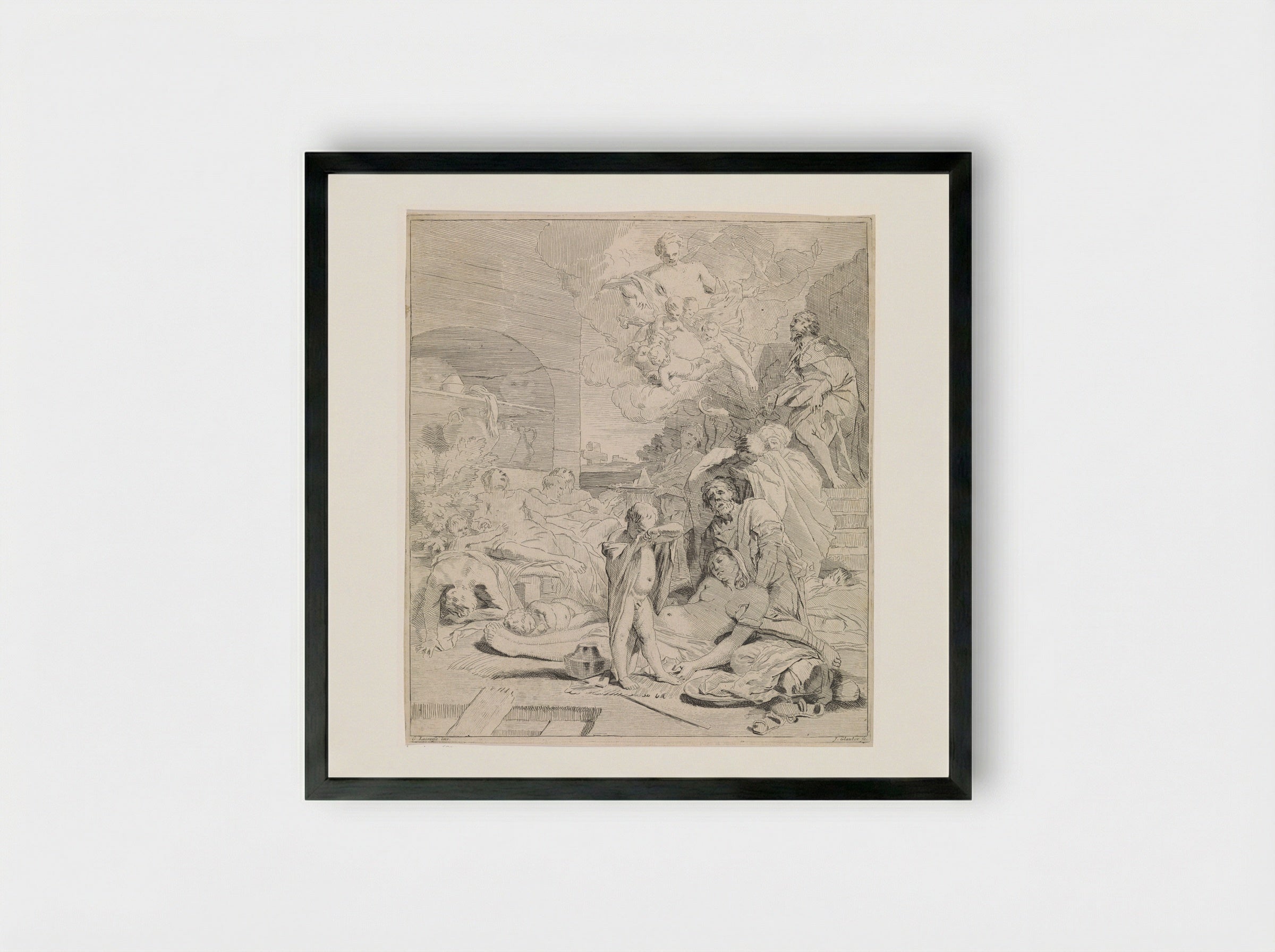Smeekbede van de heilige Rochus - Leonard Schenk - Framed Print Black