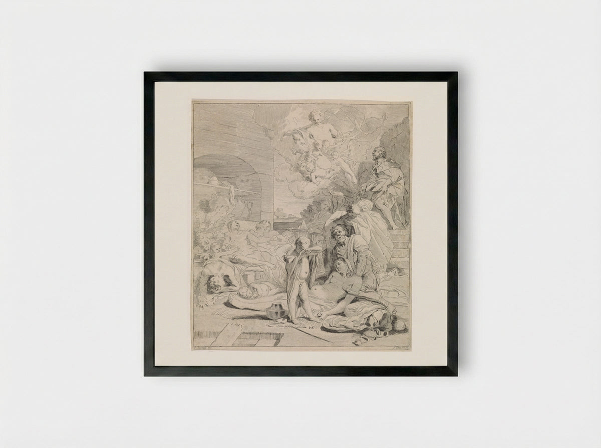 Smeekbede van de heilige Rochus - Leonard Schenk - Framed Print Black