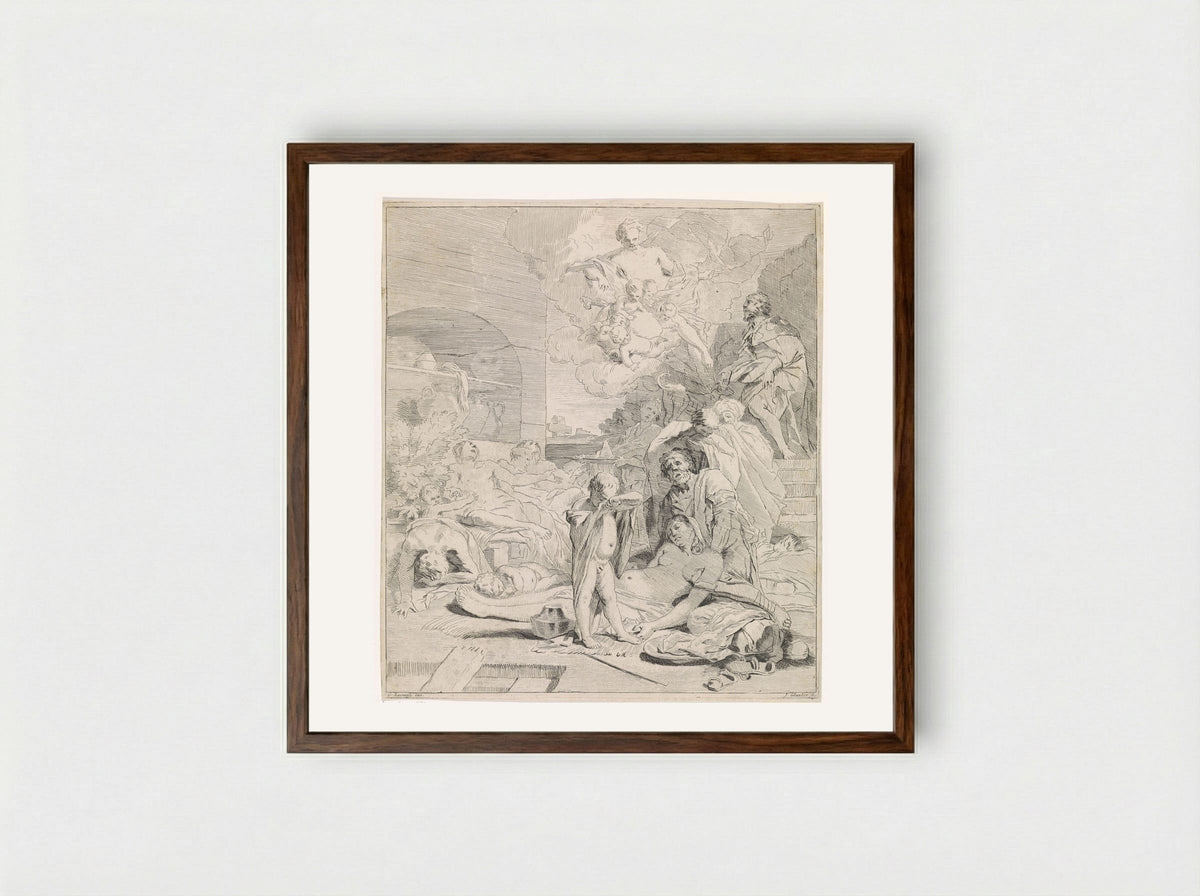 Smeekbede van de heilige Rochus - Leonard Schenk - Framed Print Dark Wood