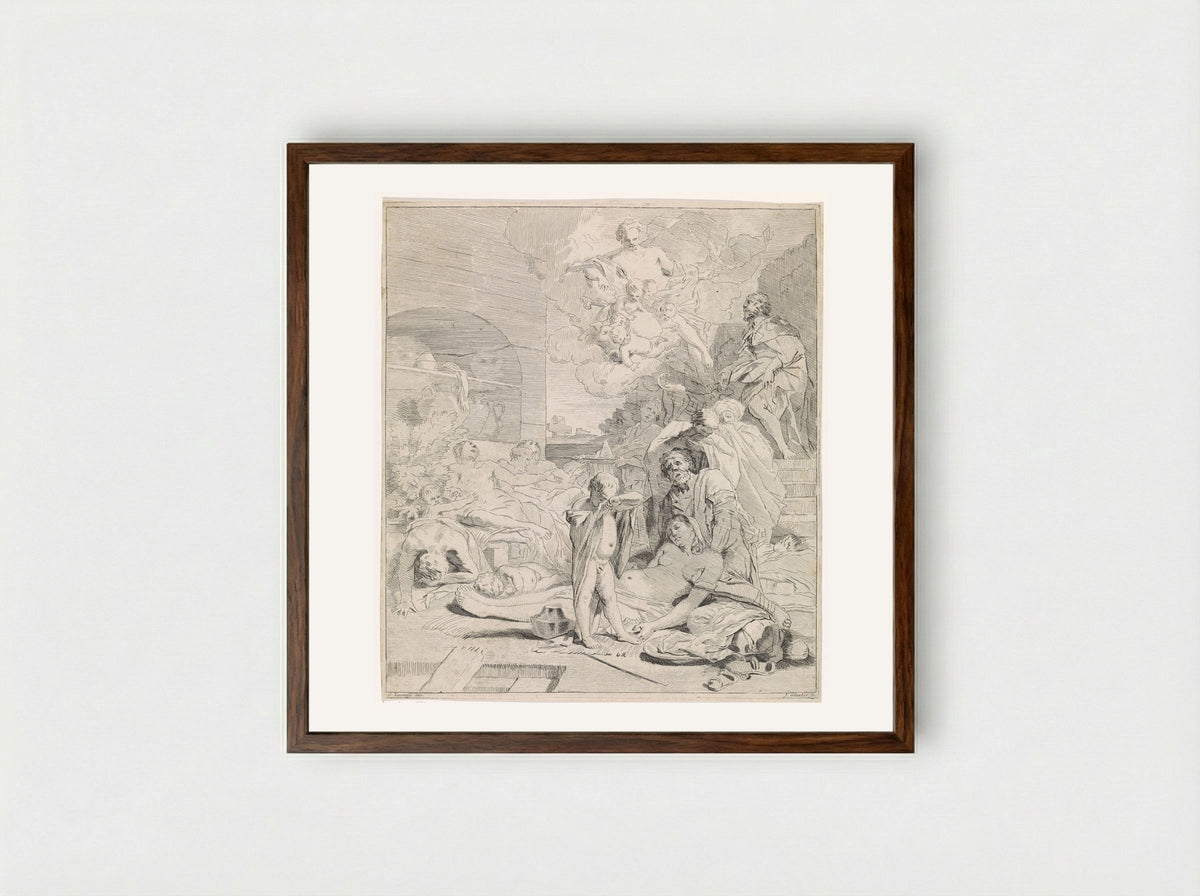 Smeekbede van de heilige Rochus - Leonard Schenk - Framed Print Dark Wood
