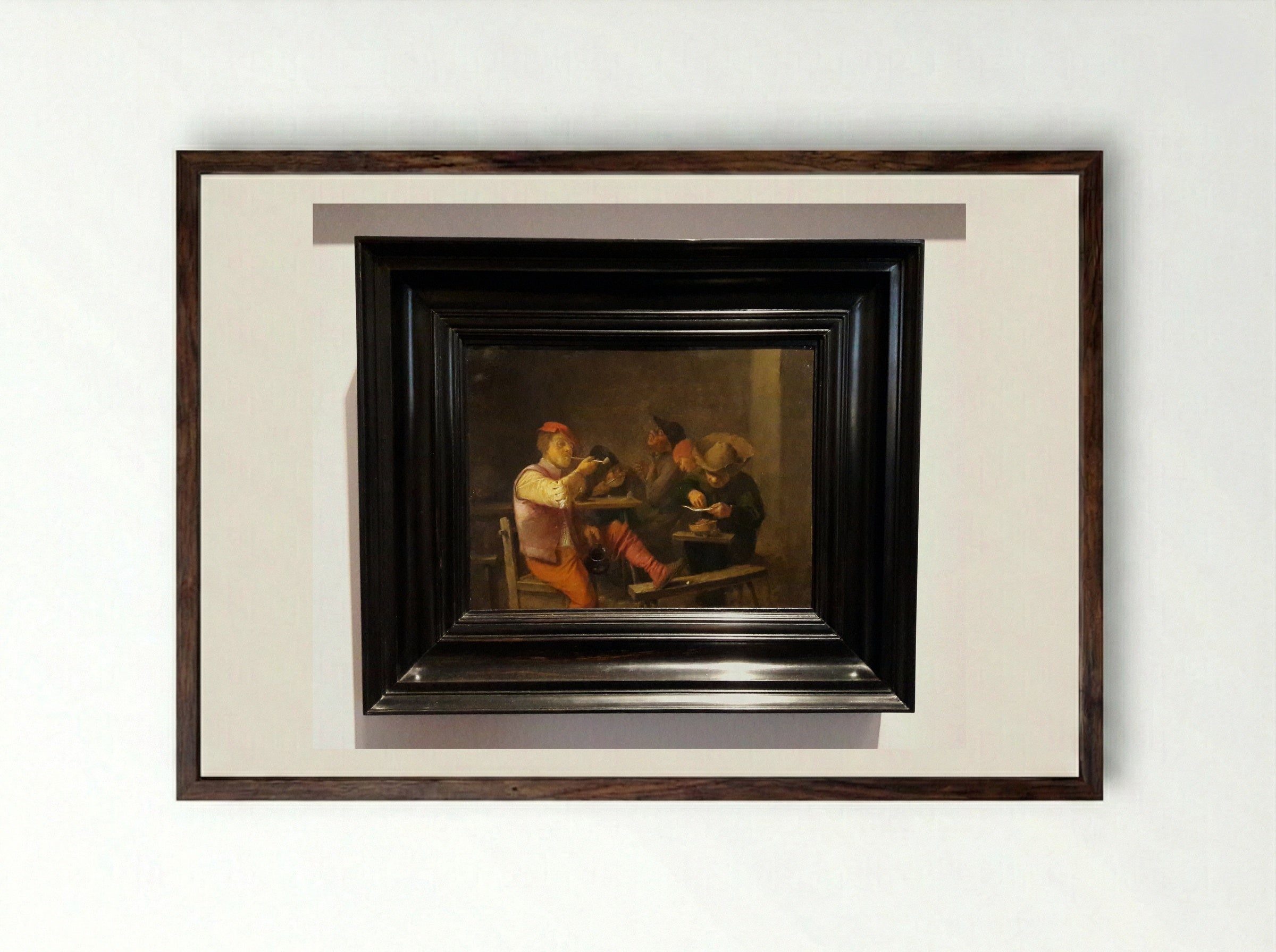 Smokers in an Inn - Adriaen Brouwer - Framed Print Dark Wood