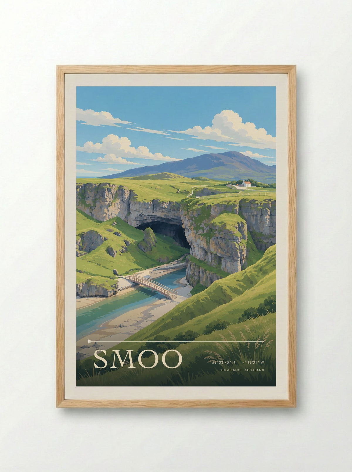 Smoo, Highland | Travel Poster - Framed Print Wood