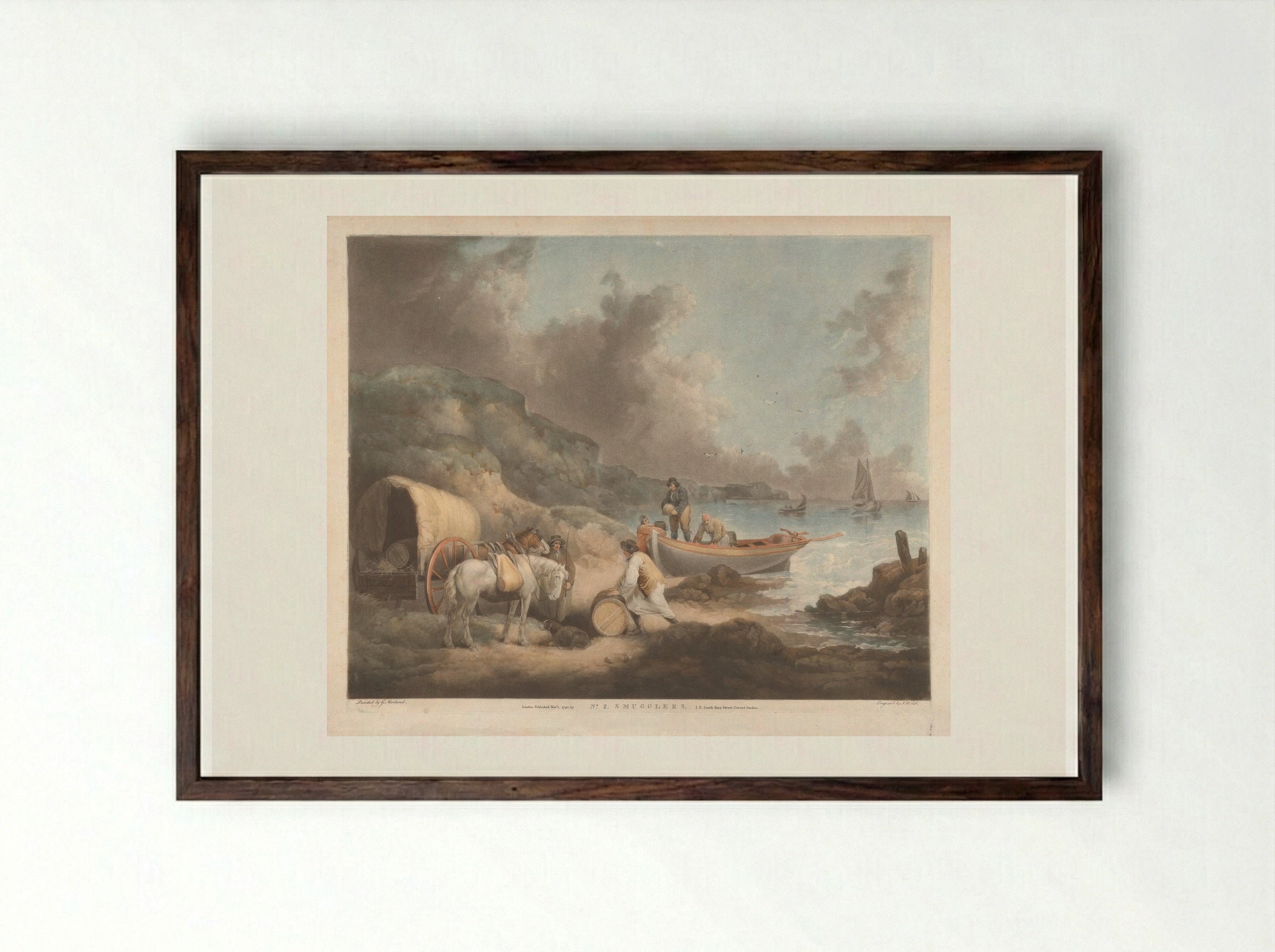 Smugglers - George Morland - Framed Print Dark Wood