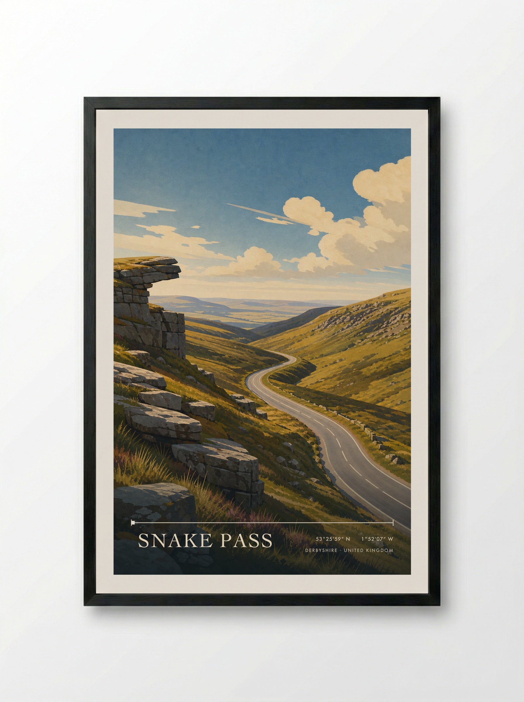 Snake Pass Derbyshire United Kingdom Travel Poster - Framed Print Black