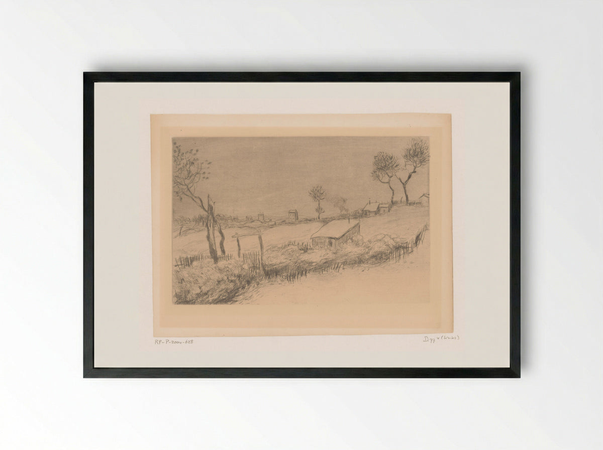 Sneeuwlandschap met hek en enkele huizen - Jean-François Raffaëlli - Framed Print Black