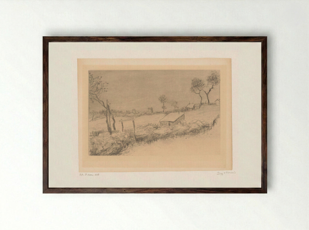 Sneeuwlandschap met hek en enkele huizen - Jean-François Raffaëlli - Framed Print Dark Wood