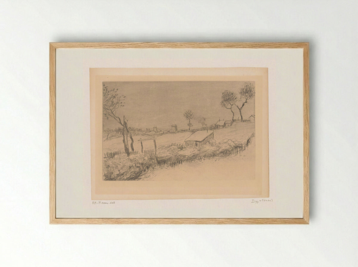 Sneeuwlandschap met hek en enkele huizen - Jean-François Raffaëlli - Framed Print Wood