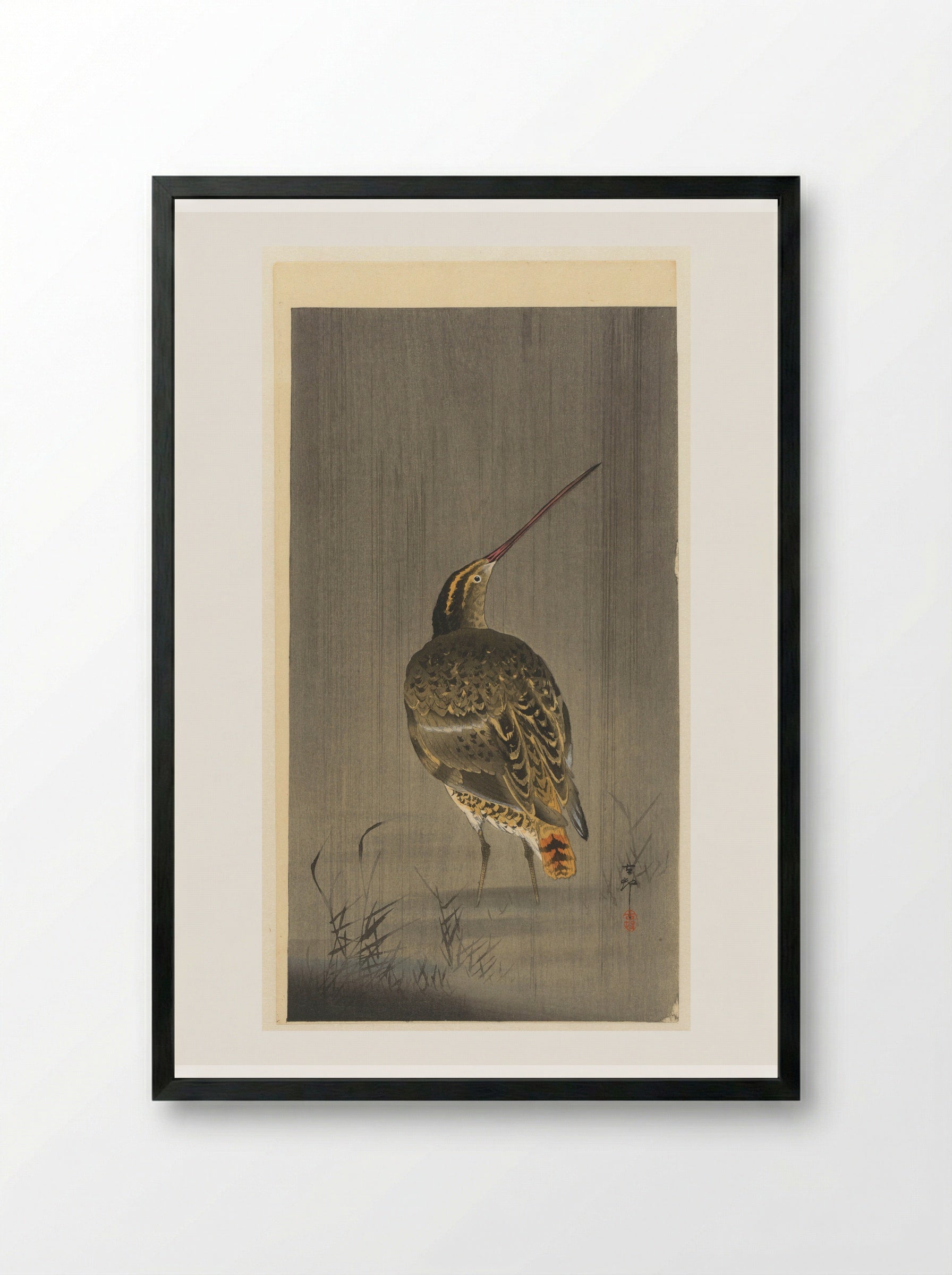Snipe in the Rain - Matsuki Heikichi - Framed Print Black