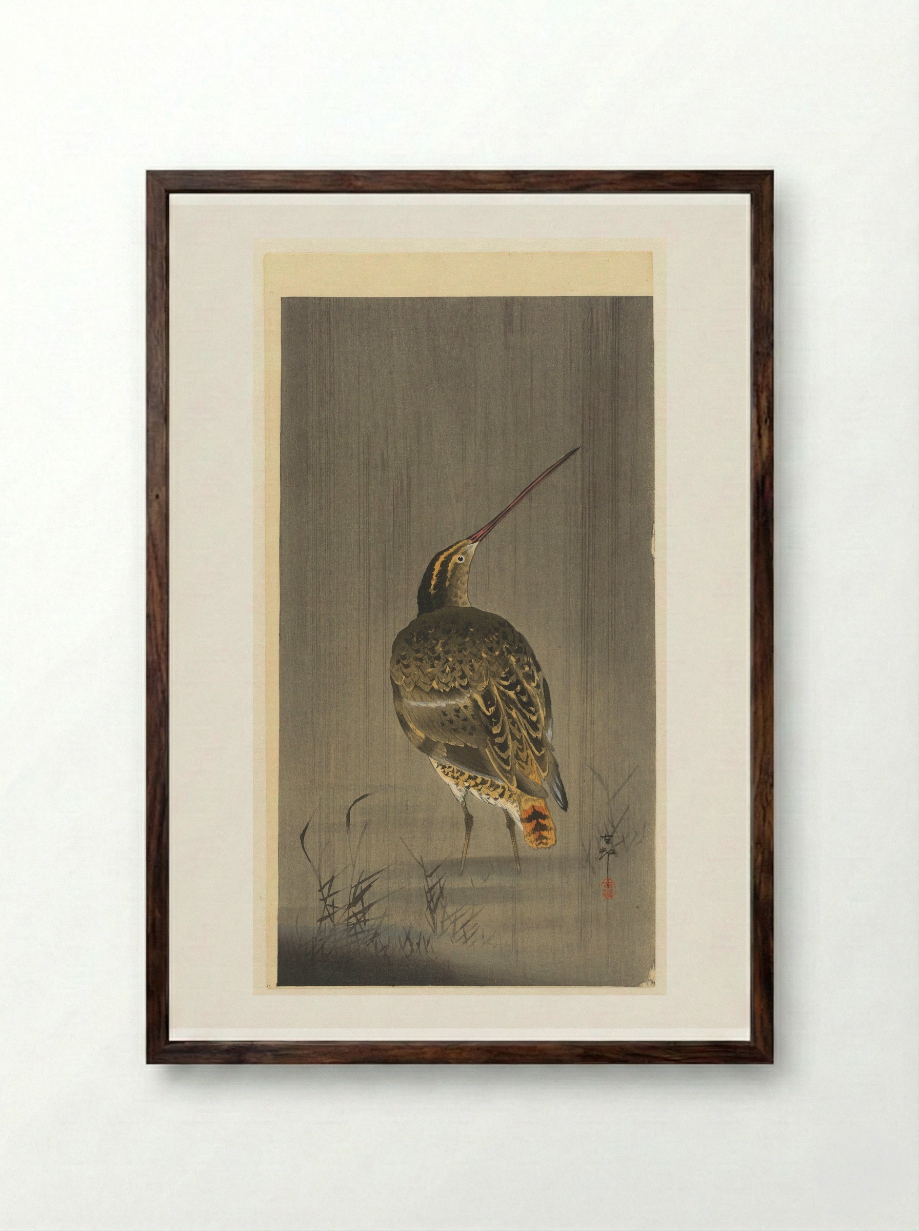 Snipe in the Rain - Matsuki Heikichi - Framed Print Dark Wood