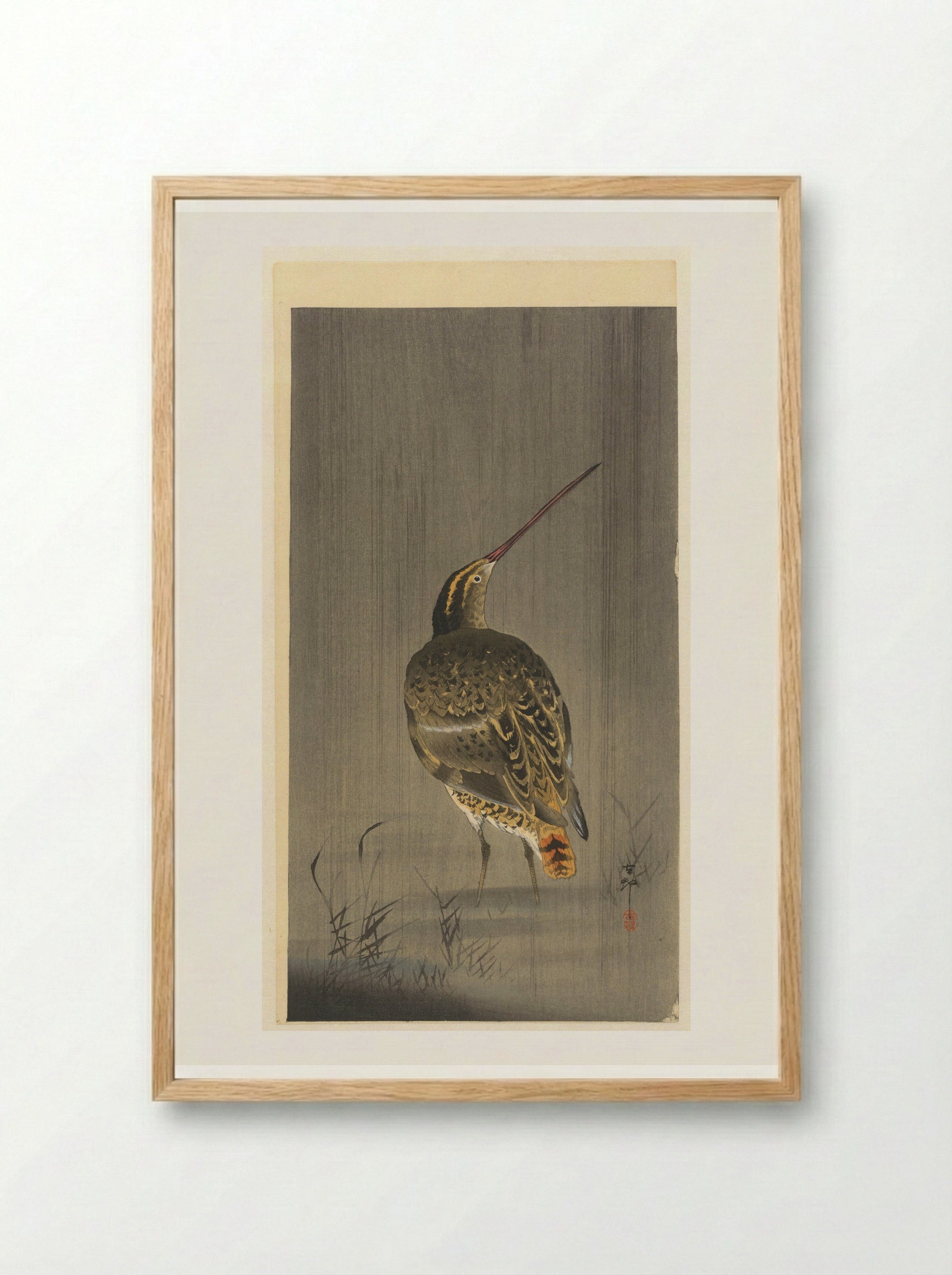 Snipe in the Rain - Matsuki Heikichi - Framed Print Wood