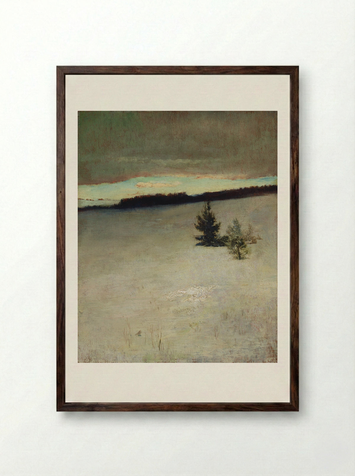 Snow Field, Morning, Roxbury - John La Farge - Framed Print Dark Wood