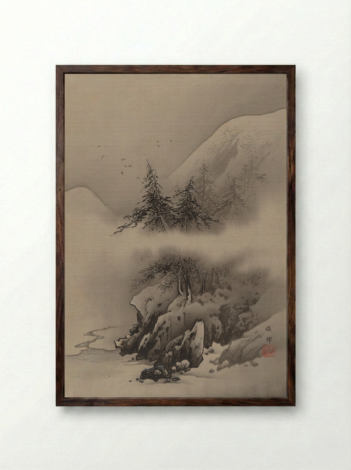 Snow Landscape - Hashimoto Gahō - Framed Print Dark Wood
