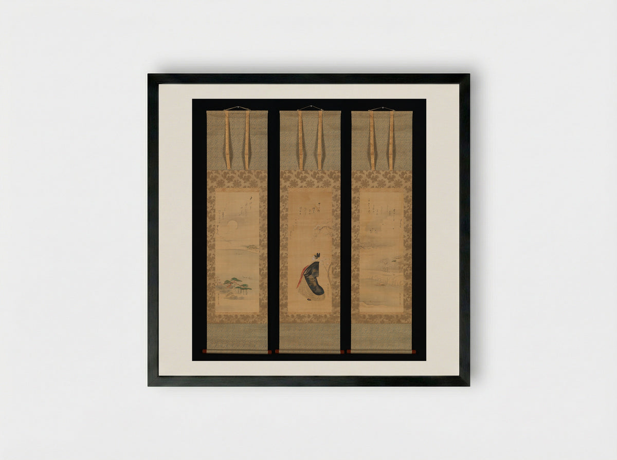 Snow, Moon, and Cherry Blossoms (Yoshiwara in Three Seasons) - Chōbunsai Eishi - Framed Print Black