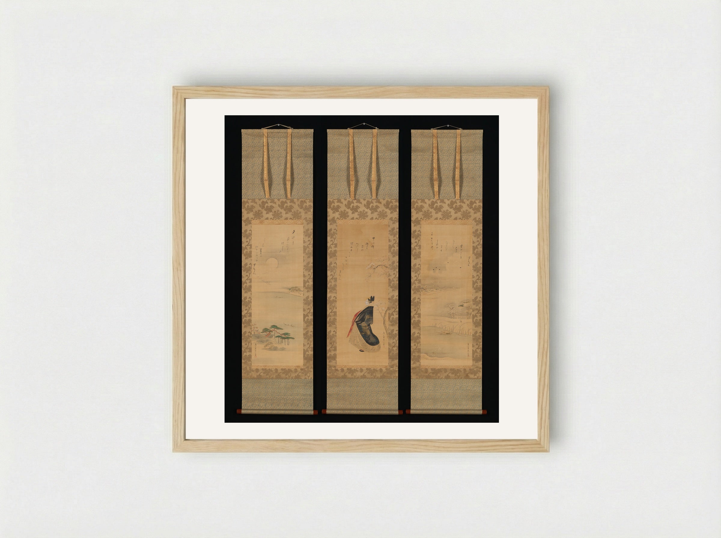 Snow, Moon, and Cherry Blossoms (Yoshiwara in Three Seasons) - Chōbunsai Eishi - Framed Print Wood
