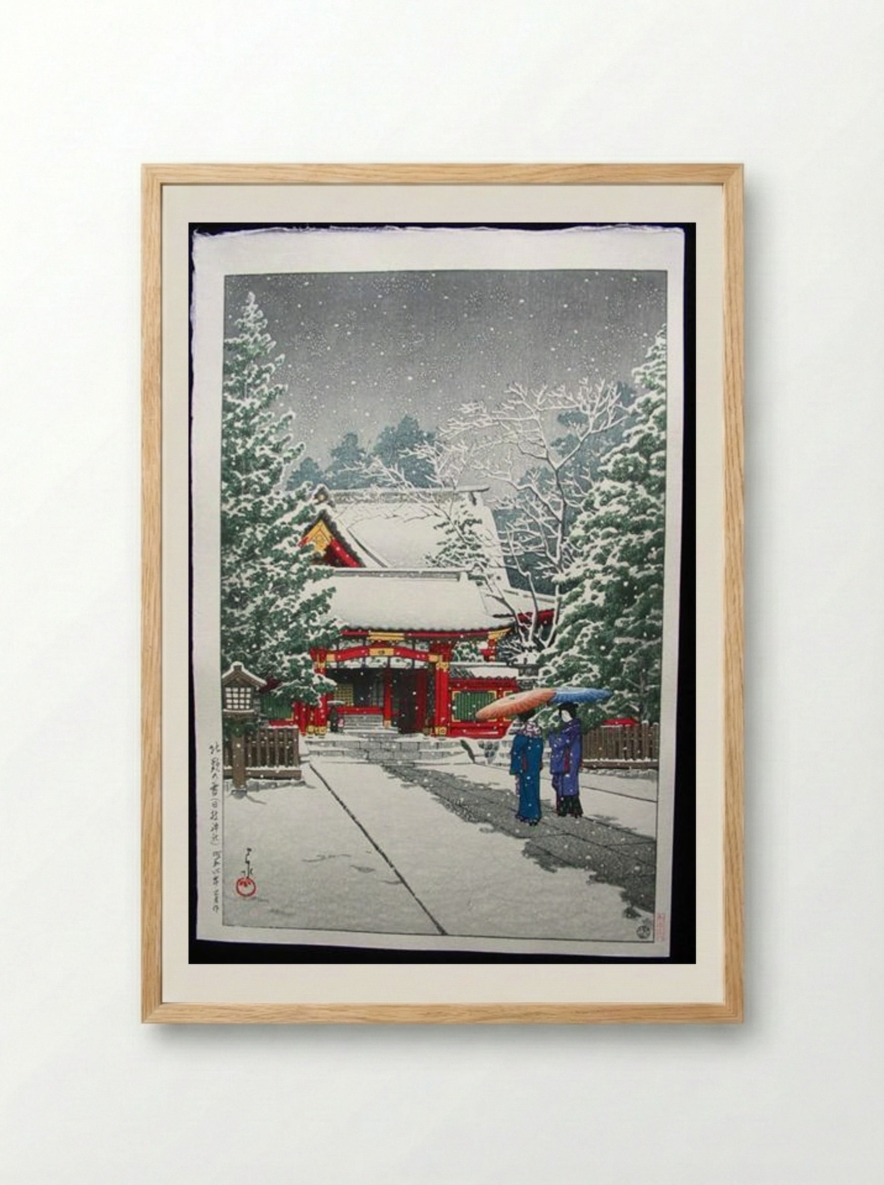 Snow at Hinoeda Shrine - Hasui Kawase - Framed Print Wood