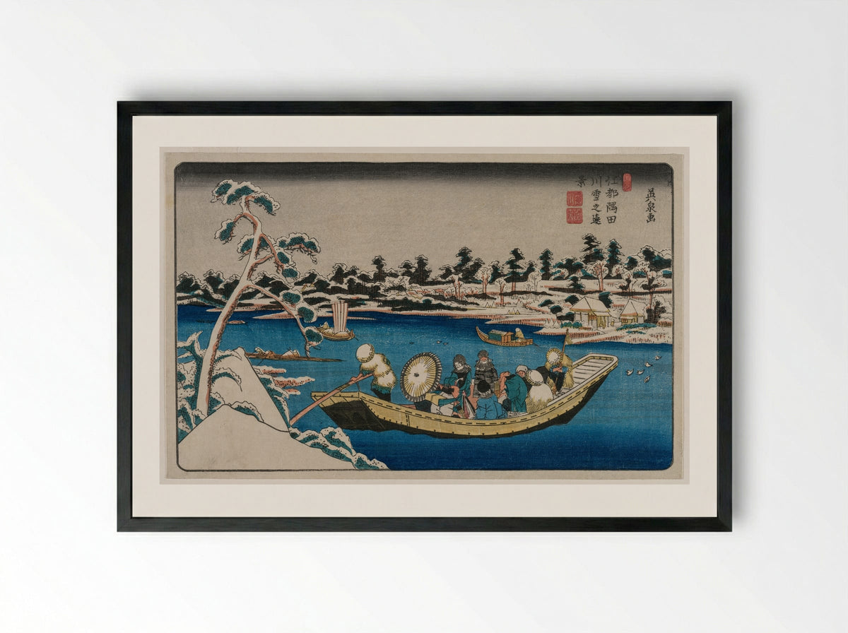 Snow on the Sumida River - Keisai Eisen - Framed Print Black