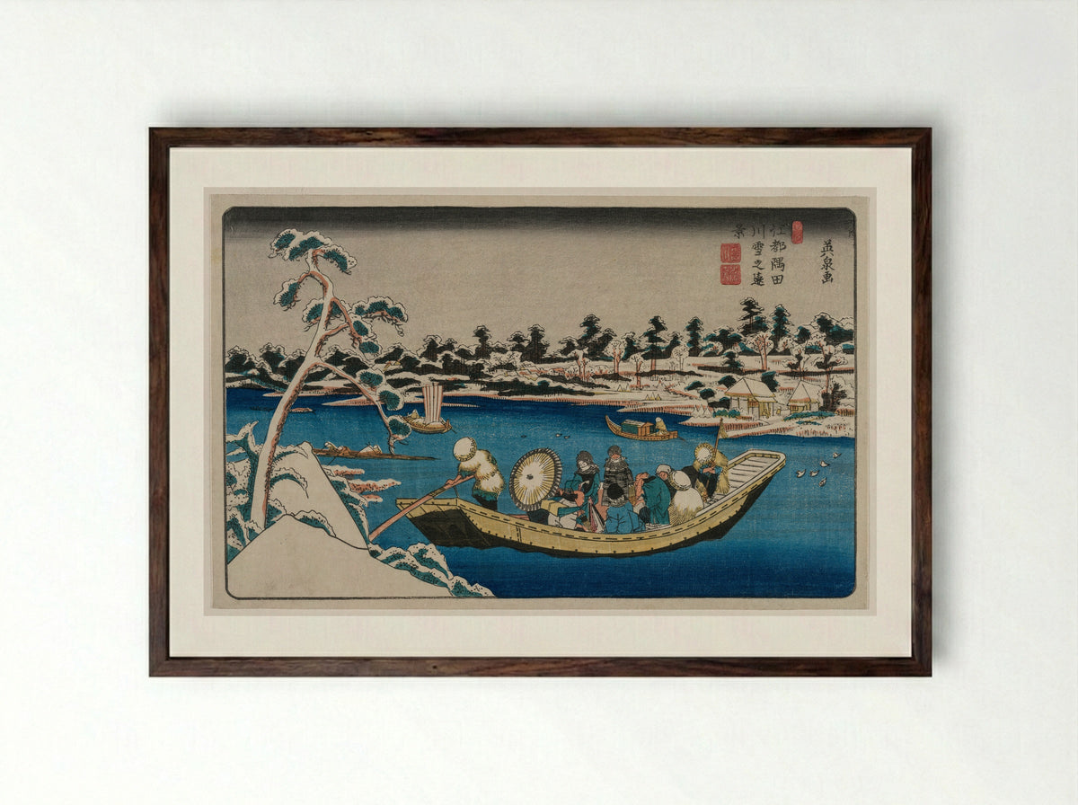 Snow on the Sumida River - Keisai Eisen - Framed Print Dark Wood