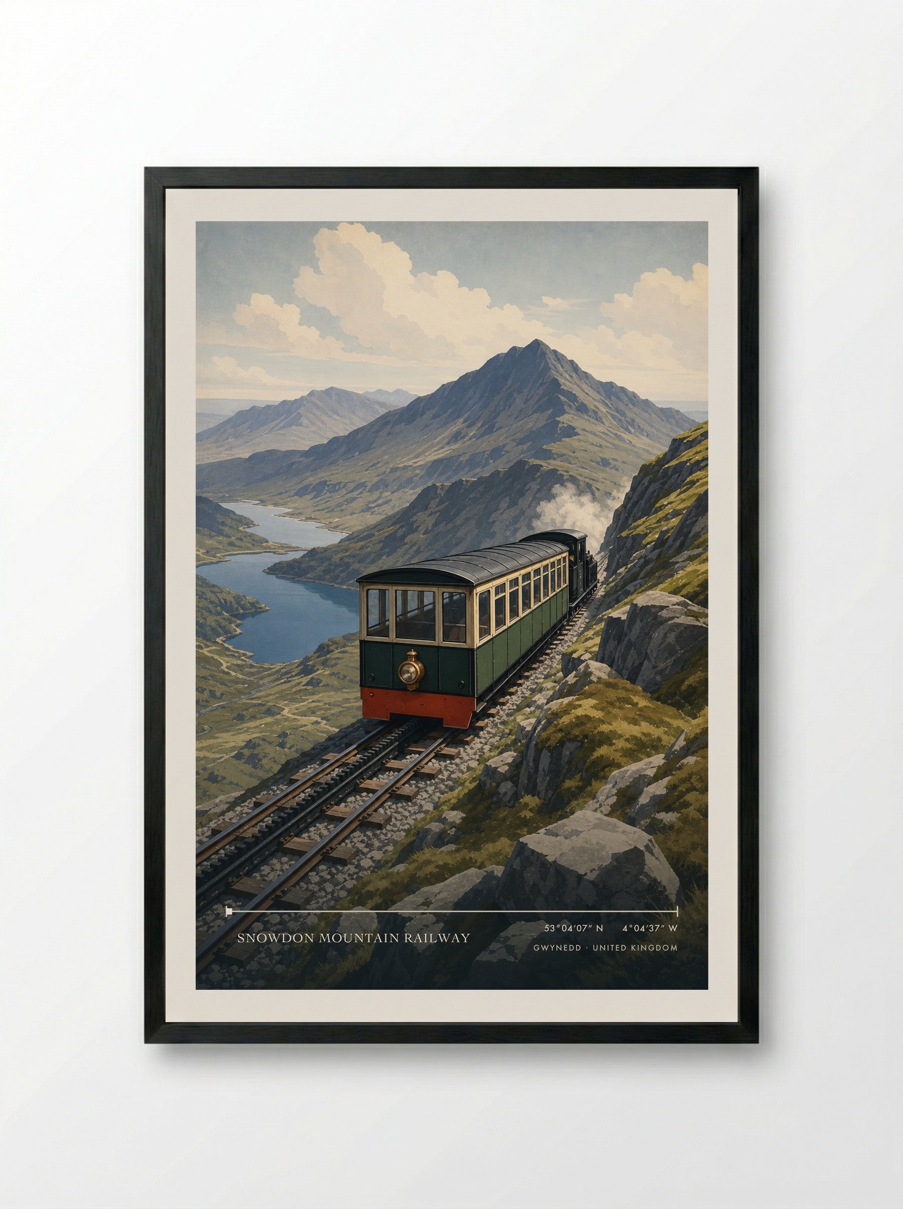 Snowdon Mountain Railway Gwynedd United Kingdom Travel Poster - Framed Print Black