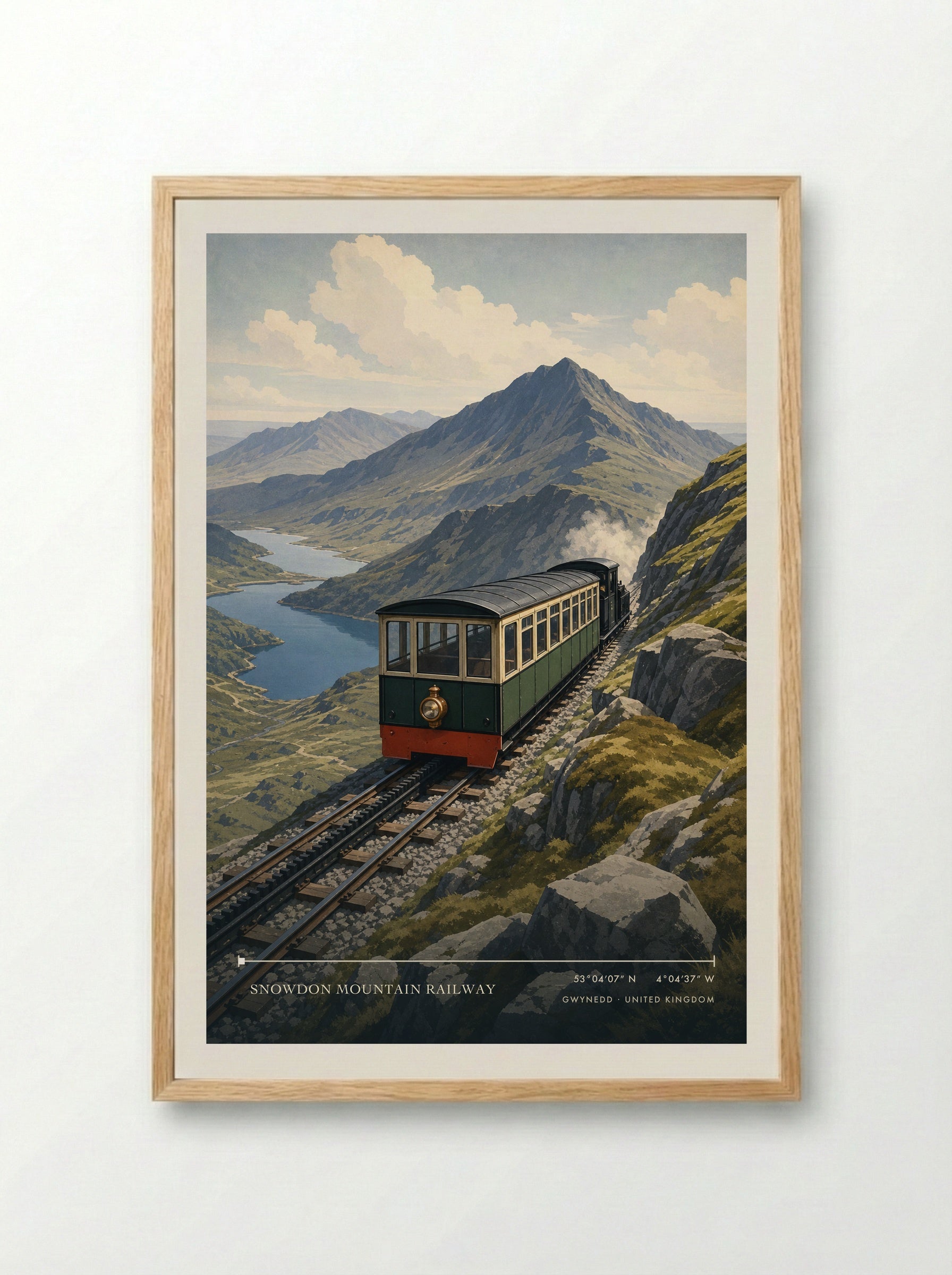 Snowdon Mountain Railway Gwynedd United Kingdom Travel Poster - Framed Print Wood