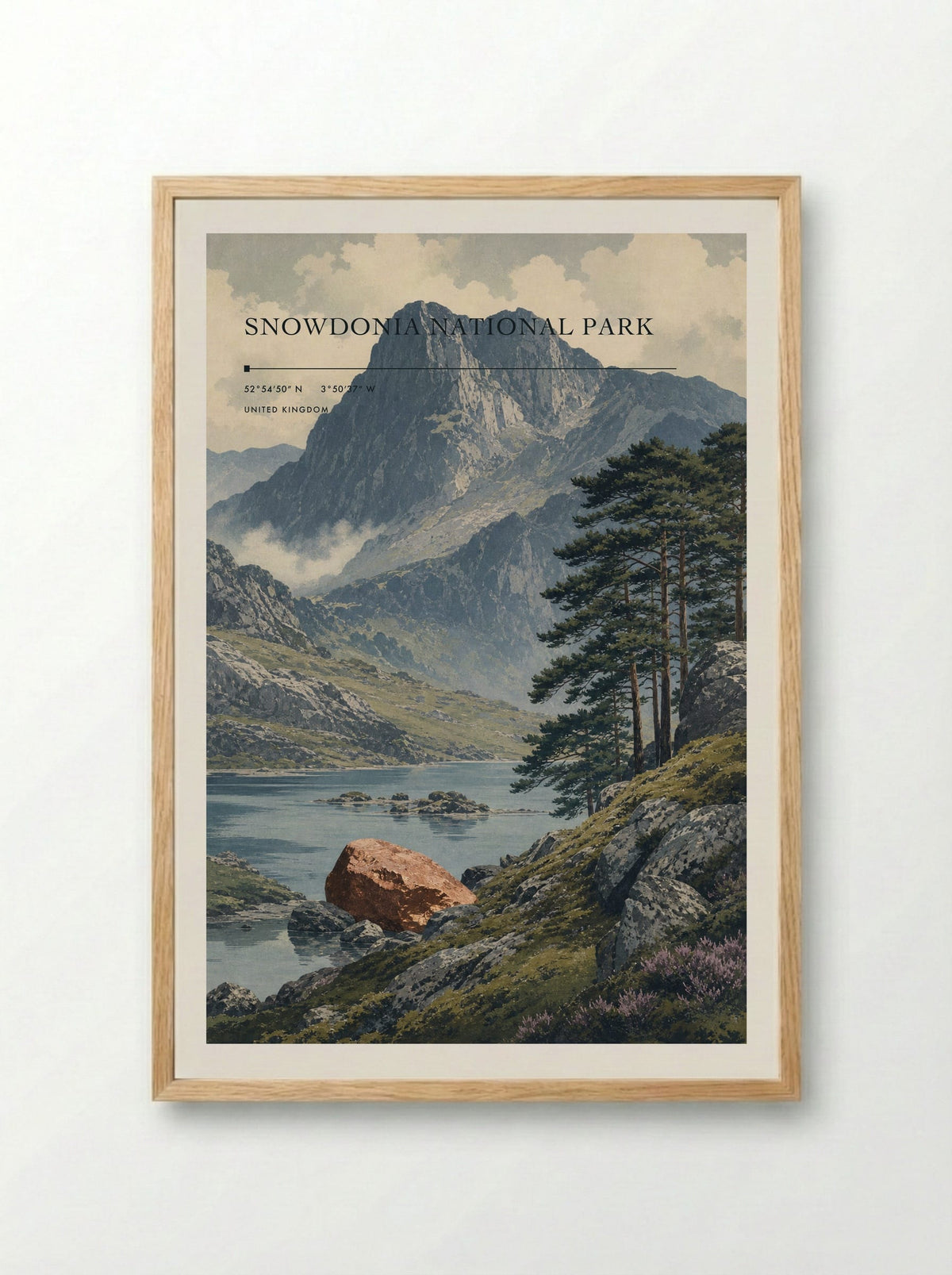 Snowdonia National Park United Kingdom Travel Poster - Framed Print Wood