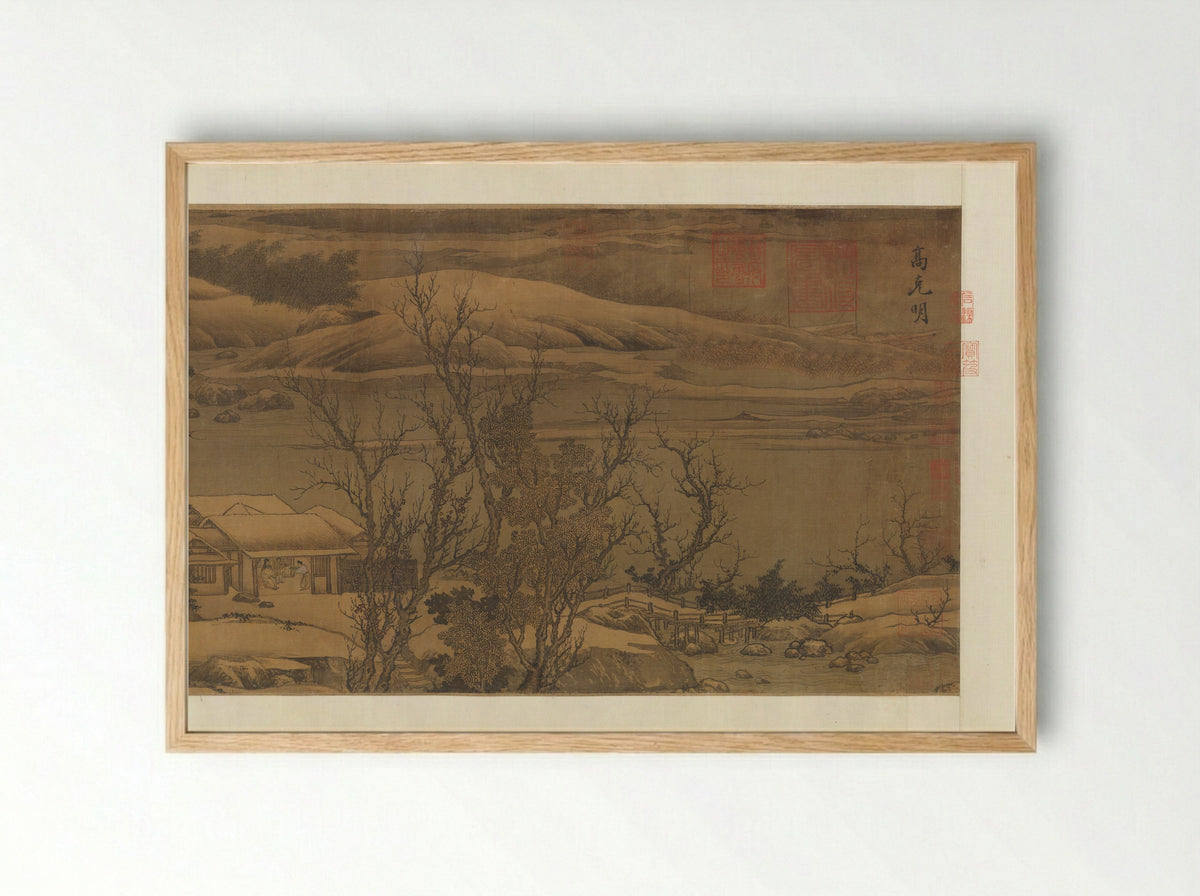 Snowy Landscape with Rustic Riverside Retreat - Liu Songnian - Framed Print Wood