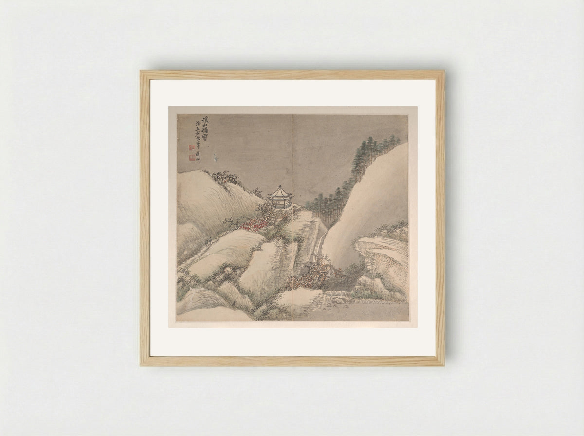 Snowy Stream and Mountains - Cao Jian - Framed Print Wood