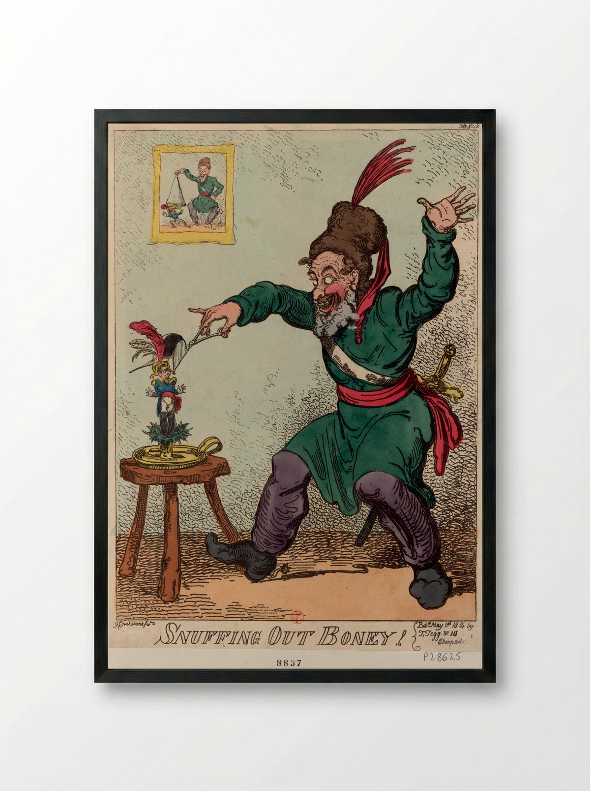 Snuffing Out Boney! - George Cruikshank - Framed Print Black