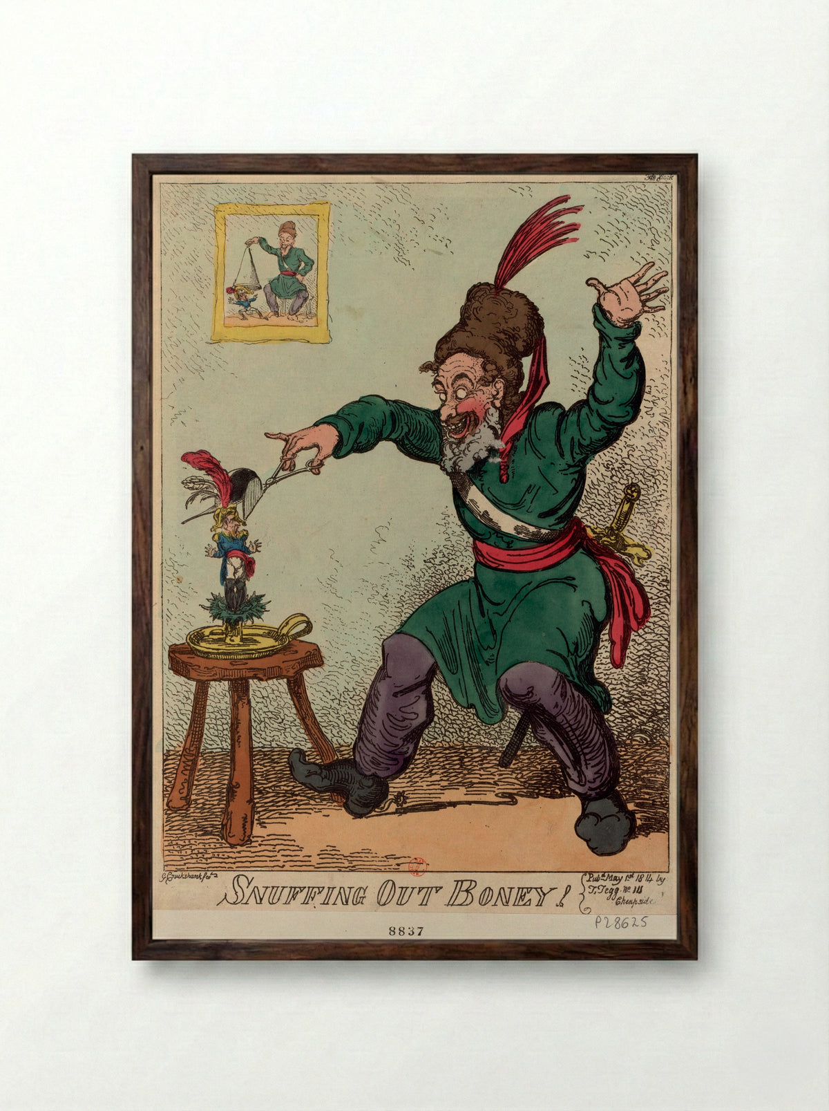 Snuffing Out Boney! - George Cruikshank - Framed Print Dark Wood