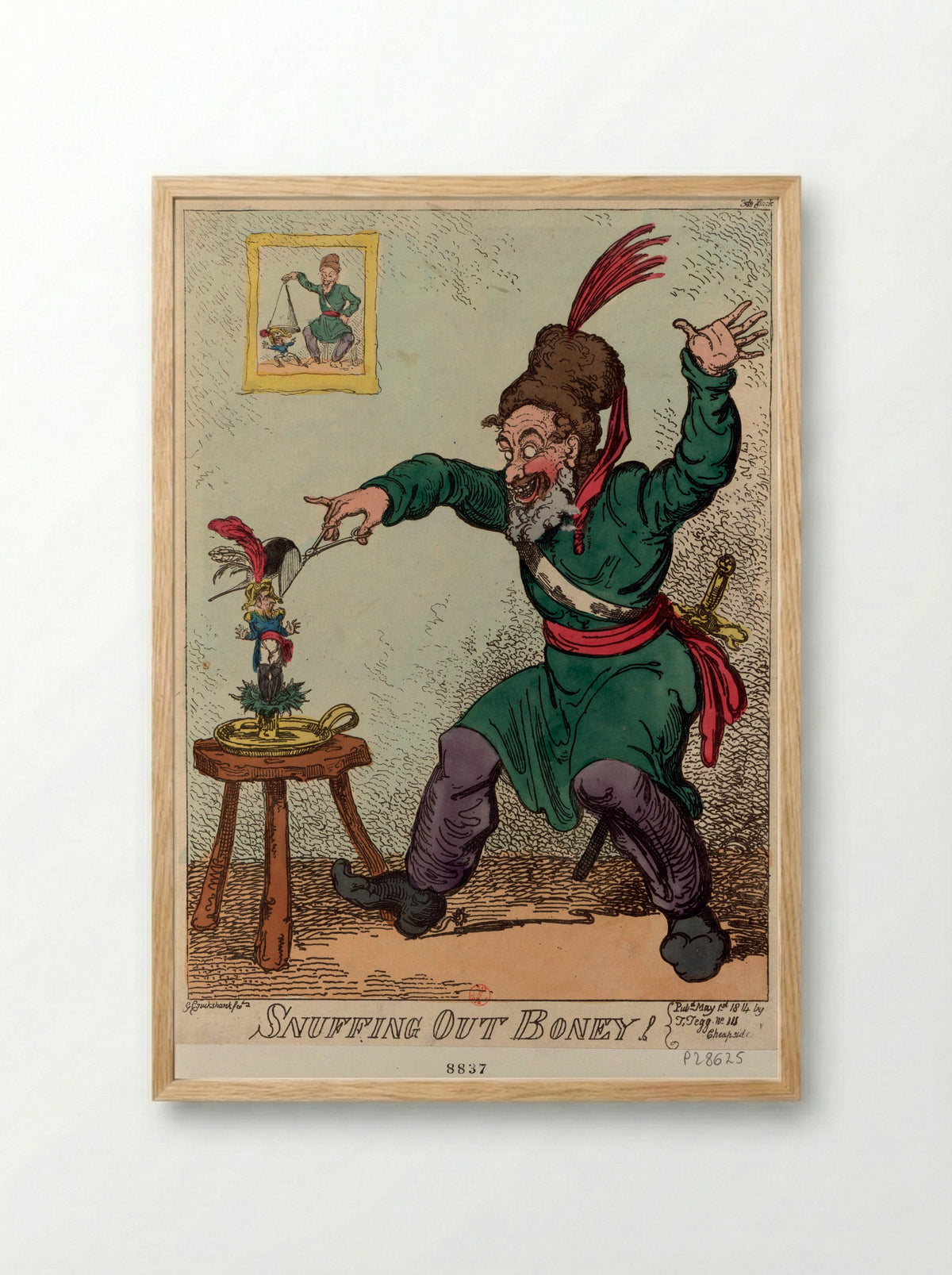 Snuffing Out Boney! - George Cruikshank - Framed Print Wood