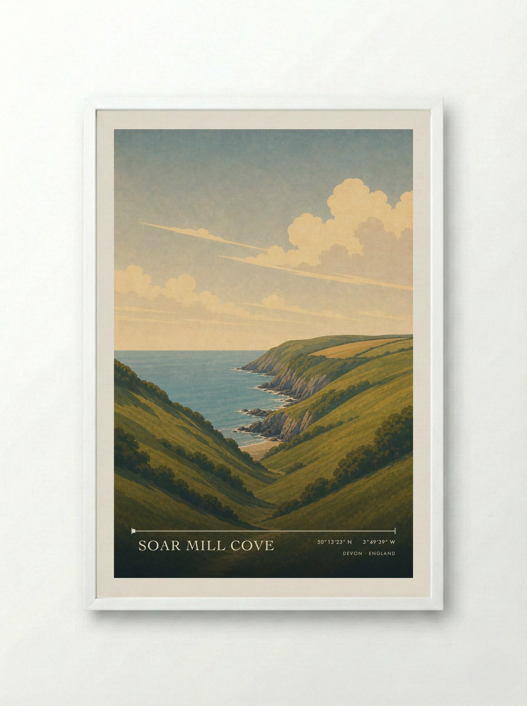 Soar Mill Cove Devon England Travel Poster - Framed Print White