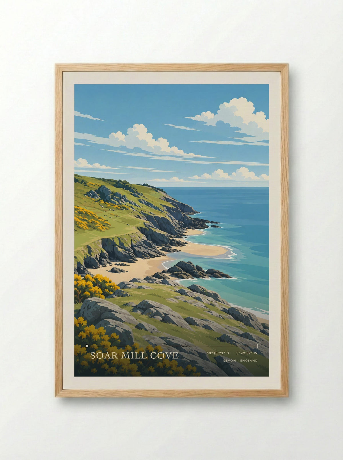 Soar Mill Cove, Devon | Travel Poster - Framed Print Wood