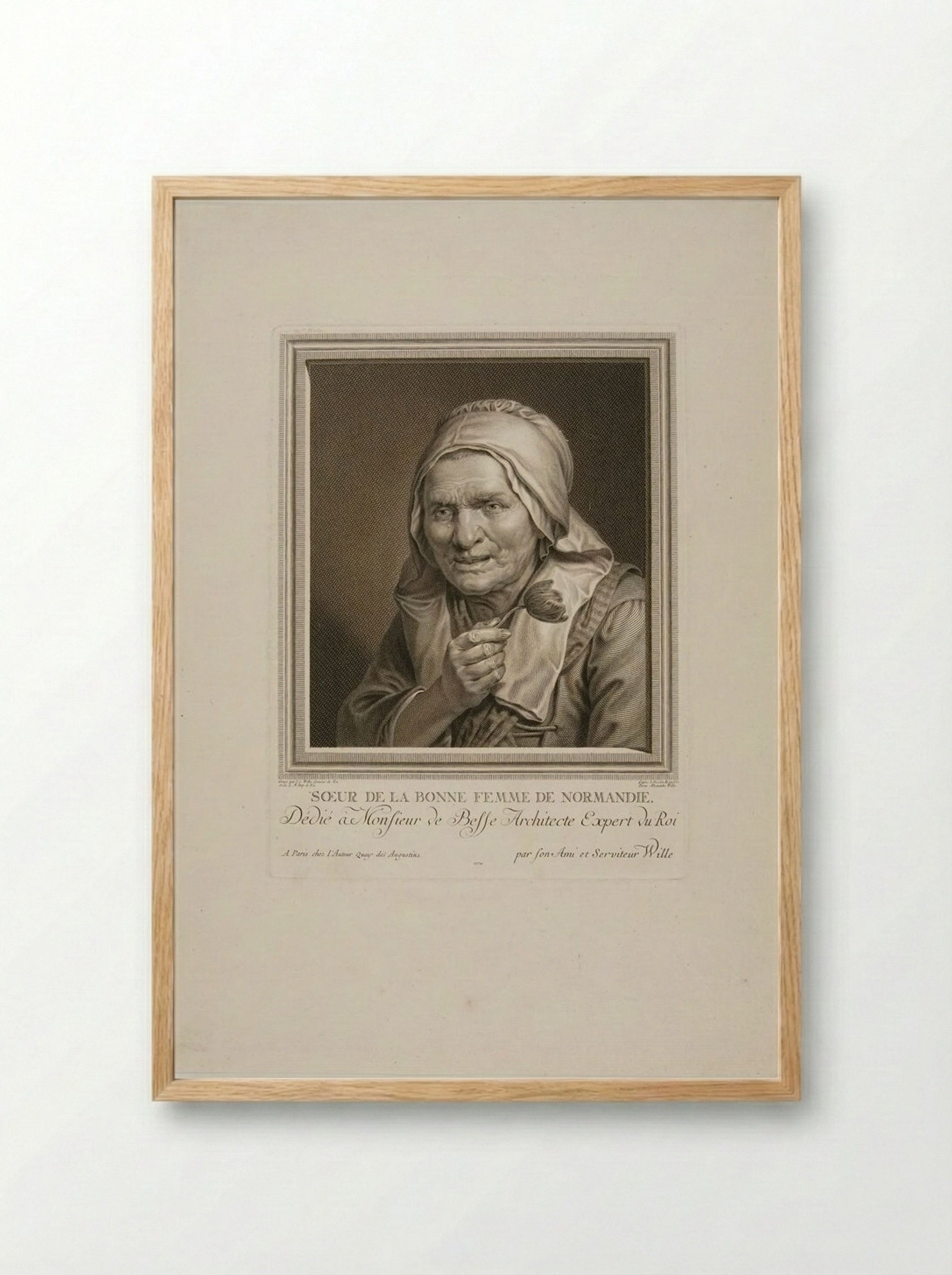 Soeur de la bonne femme de Normandie - Johann Georg Wille - Framed Print Wood