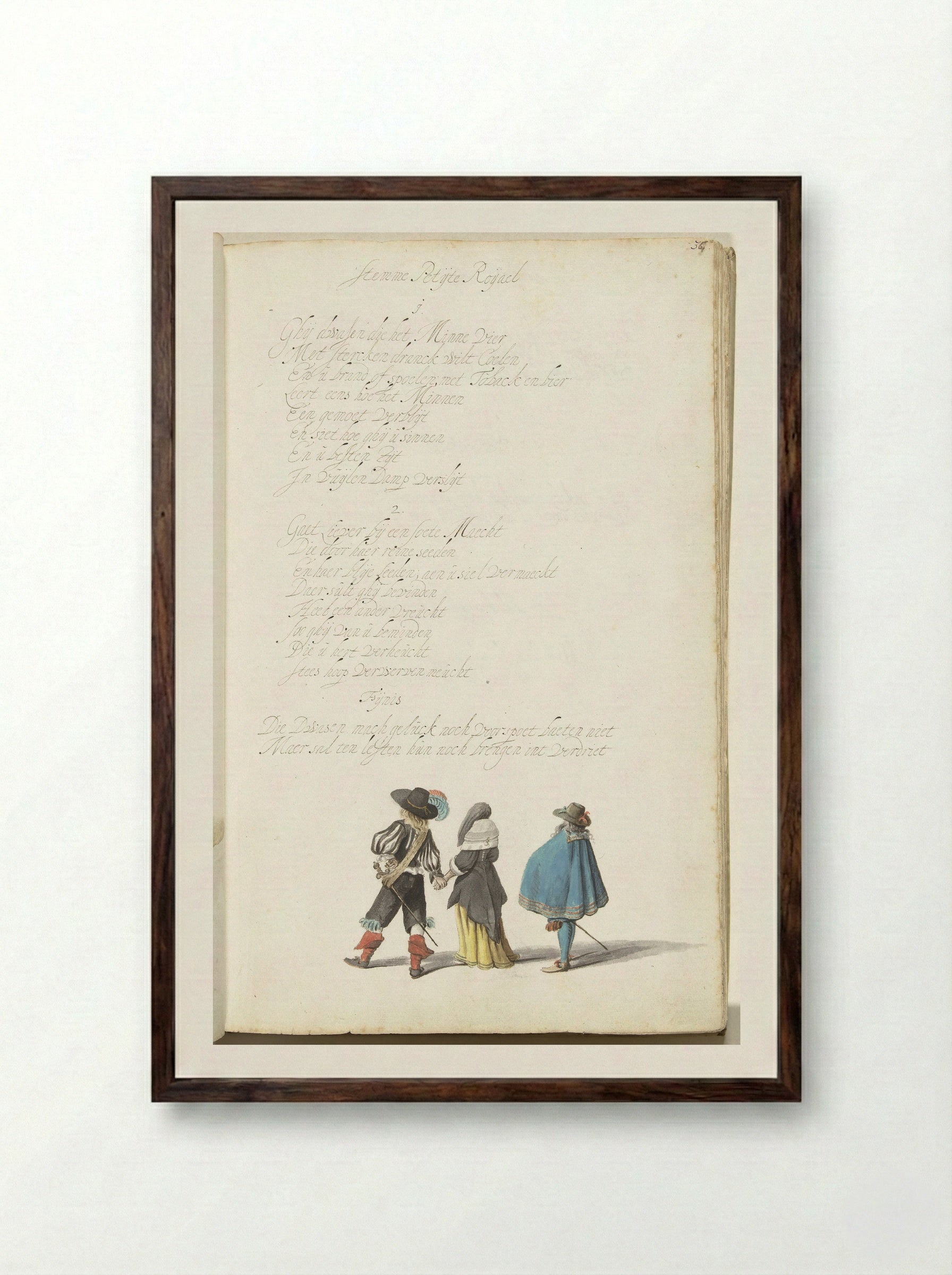 Soldaat, dame en heer, van achteren - Gesina ter Borch - Framed Print Dark Wood