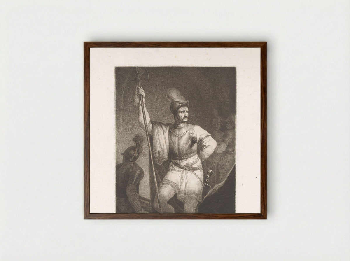 Soldaat met hellebaard en helm - Michał Płoński - Framed Print Dark Wood