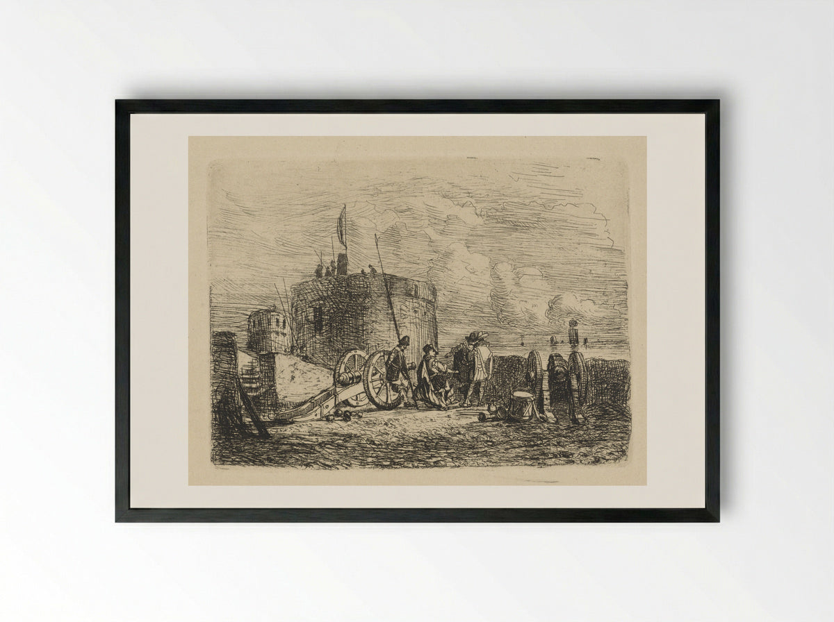 Soldaten bij een kustbatterij - Henri Adolphe Schaep - Framed Print Black