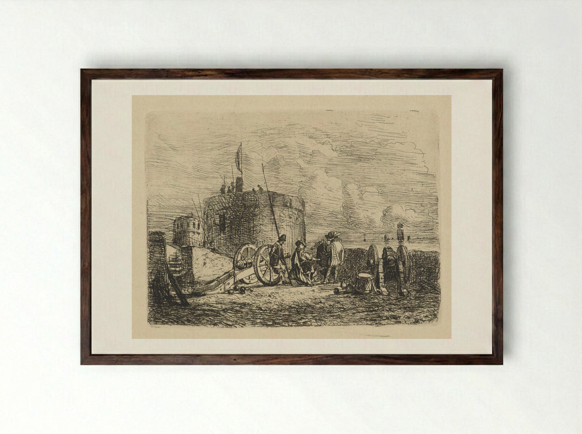 Soldaten bij een kustbatterij - Henri Adolphe Schaep - Framed Print Dark Wood