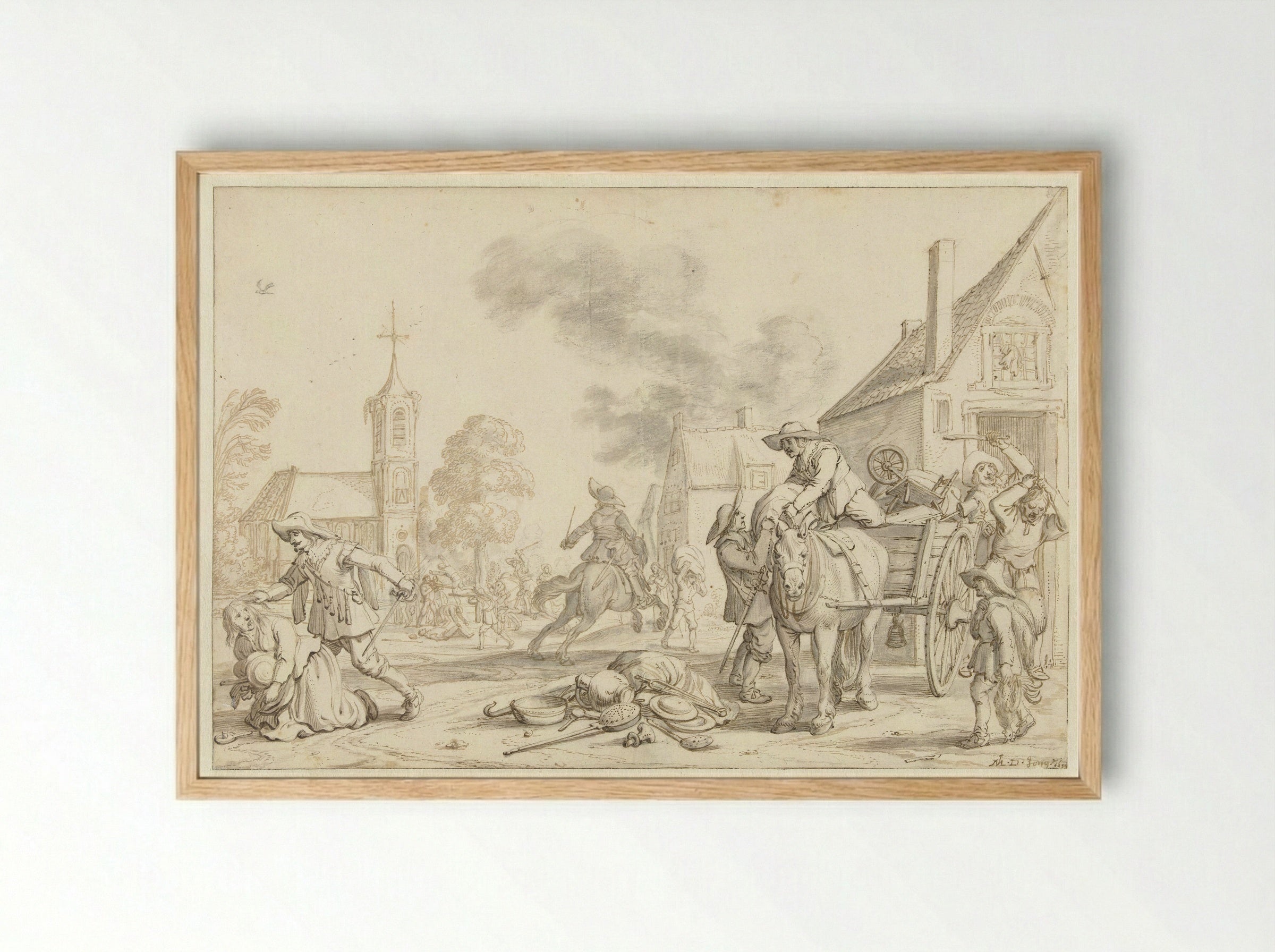 Soldaten plunderen een dorp - Jan Martens de Jonge - Framed Print Wood