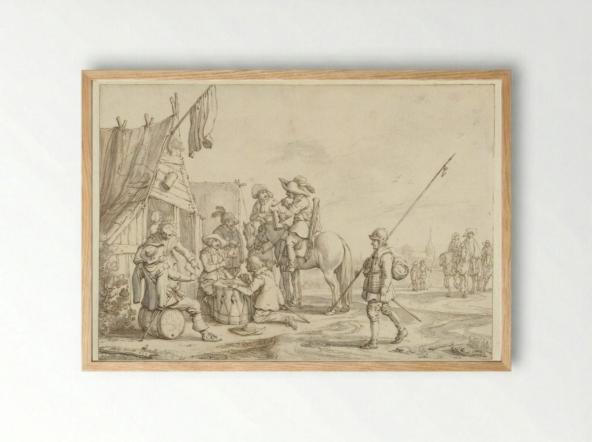 Soldaten voor een herberg - Jan Martens de Jonge - Framed Print Wood