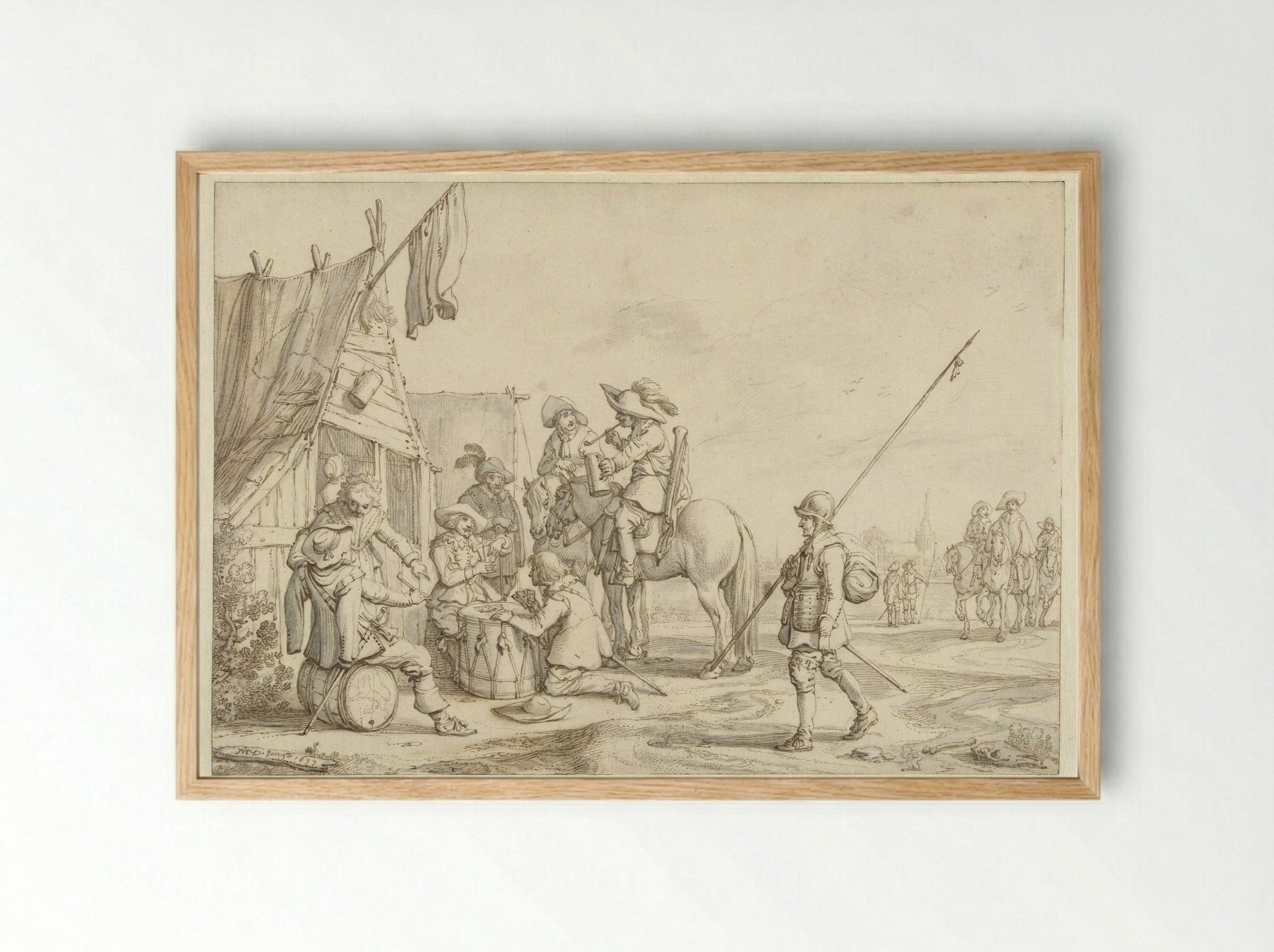 Soldaten voor een herberg - Jan Martens de Jonge - Framed Print Wood