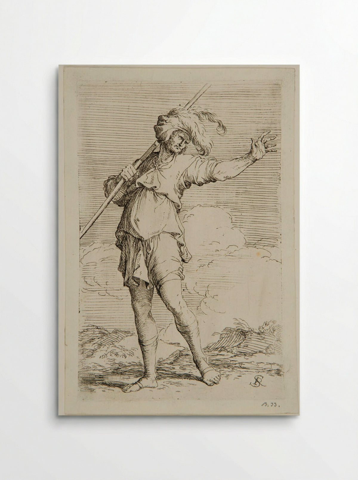 Soldier Holding a Rod Resting on his Left Shoulder - Salvator Rosa - Poster