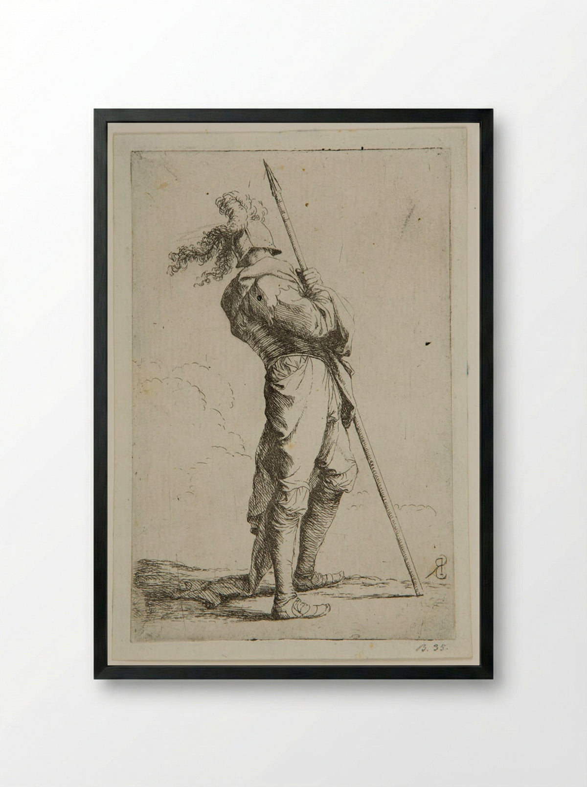 Soldier Leaning on a Spear - Salvator Rosa - Framed Print Black