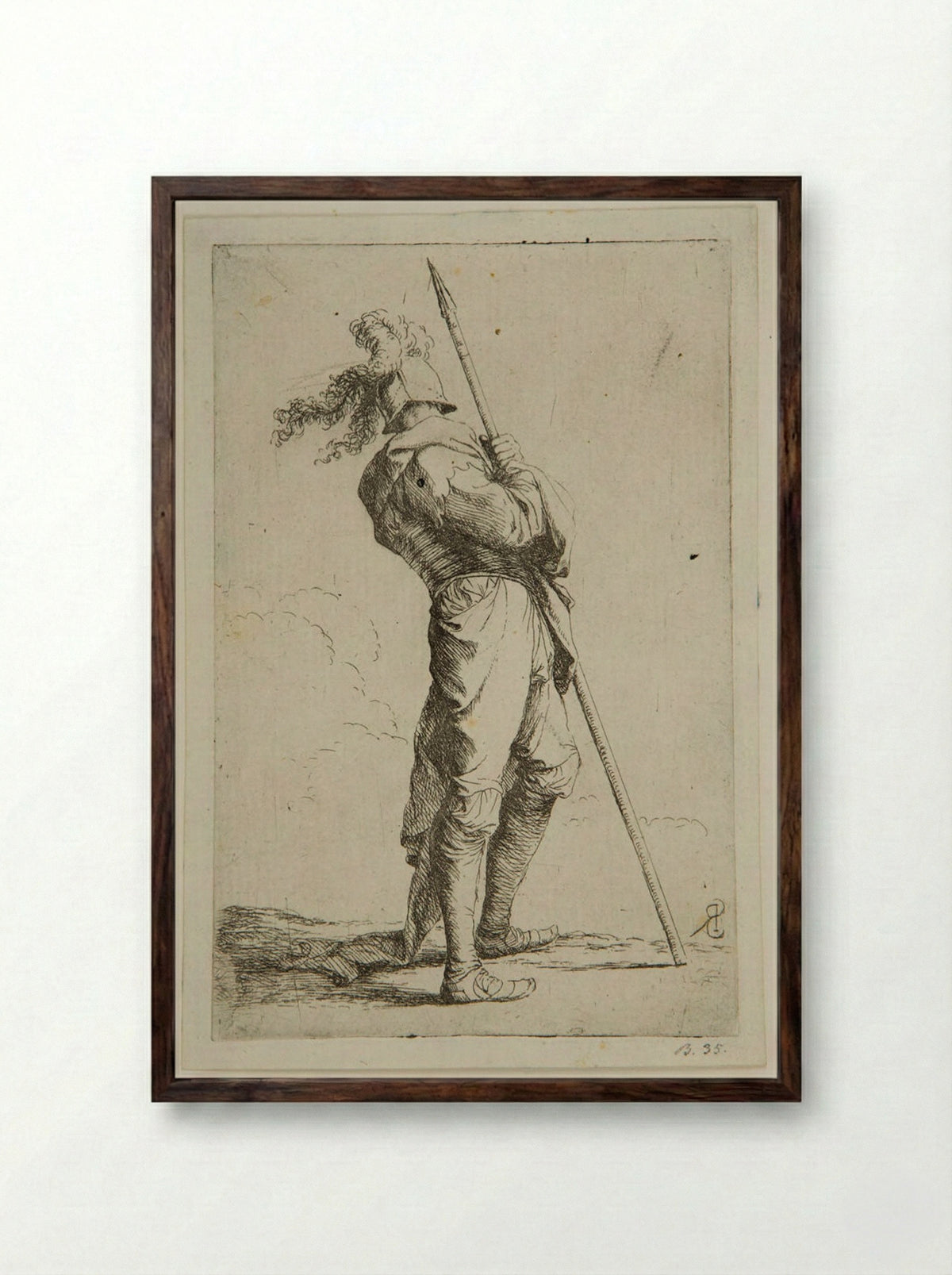 Soldier Leaning on a Spear - Salvator Rosa - Framed Print Dark Wood
