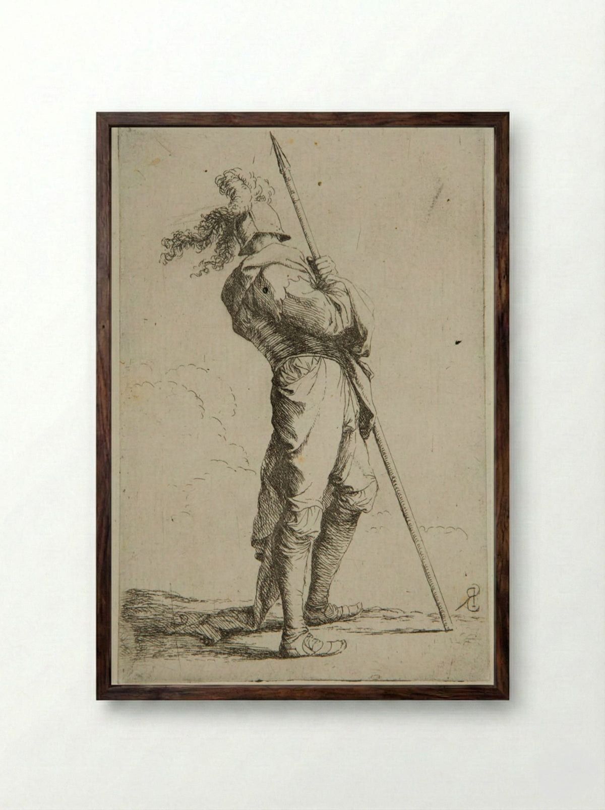Soldier Leaning on a Spear - Salvator Rosa - Framed Print Dark Wood