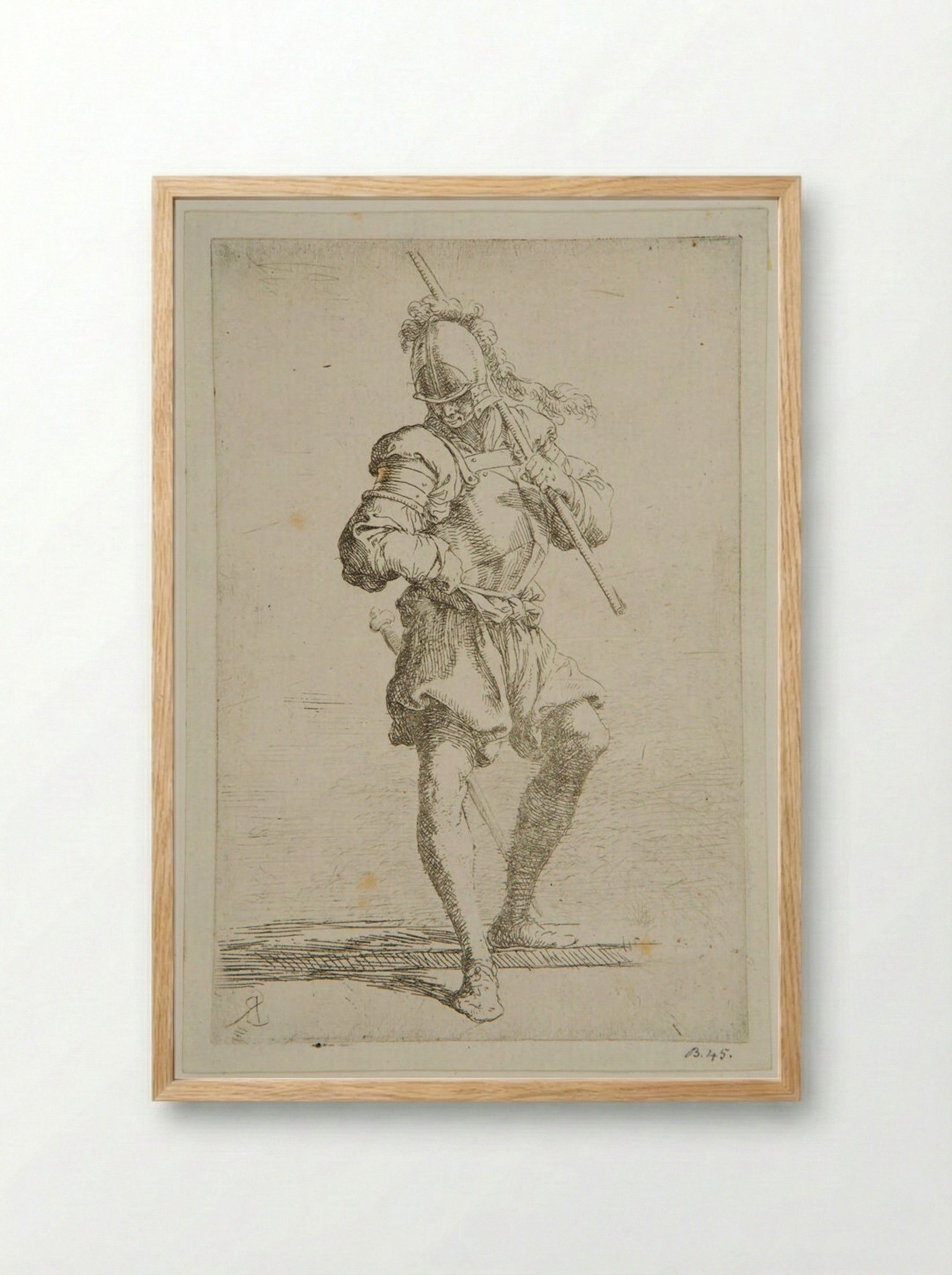 Soldier Looking at the Ground with a Baton Resting on His Shoulder - Salvator Rosa - Framed Print Wood