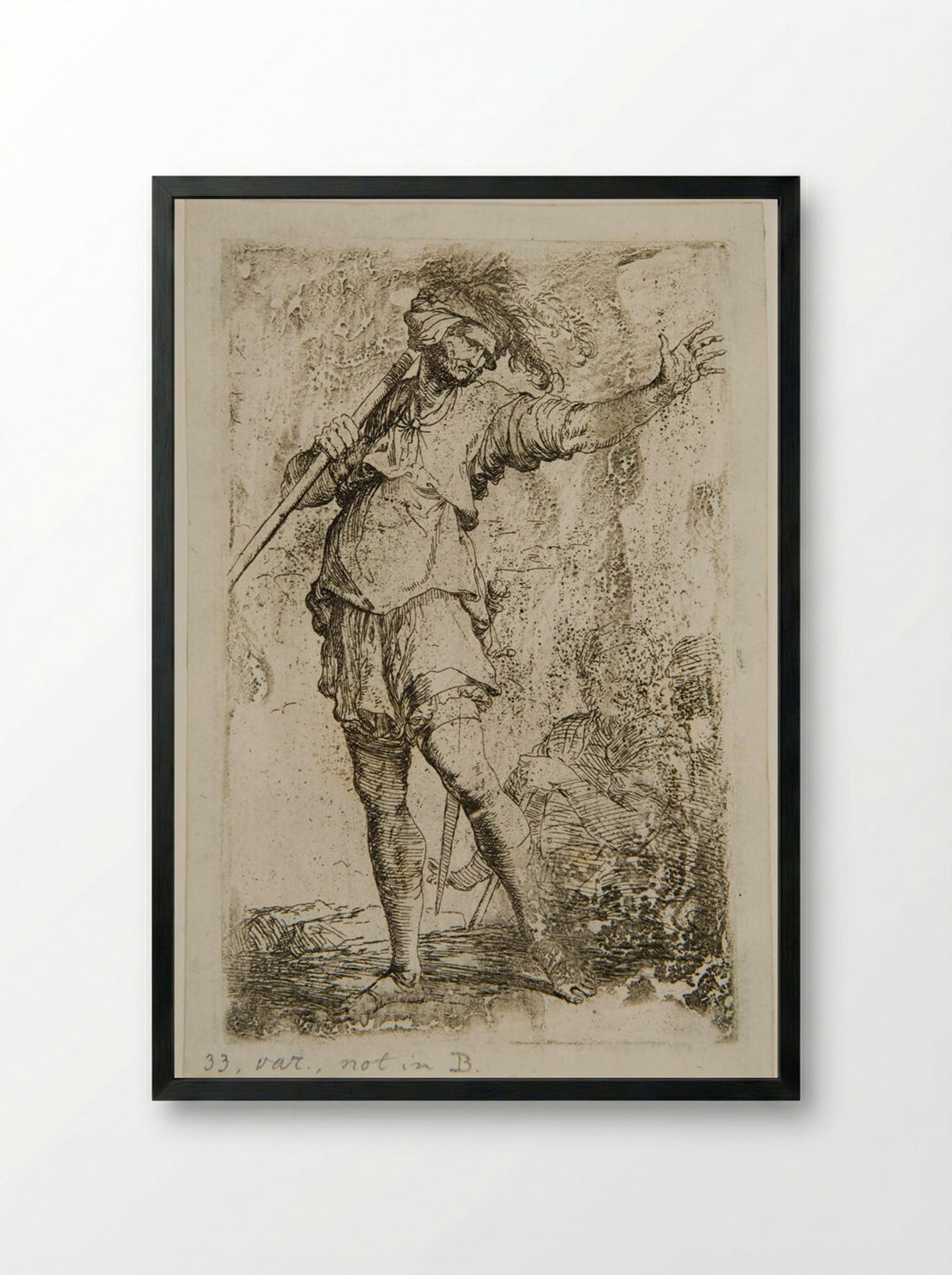 Soldier Resting a Sword on his Right Shoulder with his Right Hand - Salvator Rosa - Framed Print Black