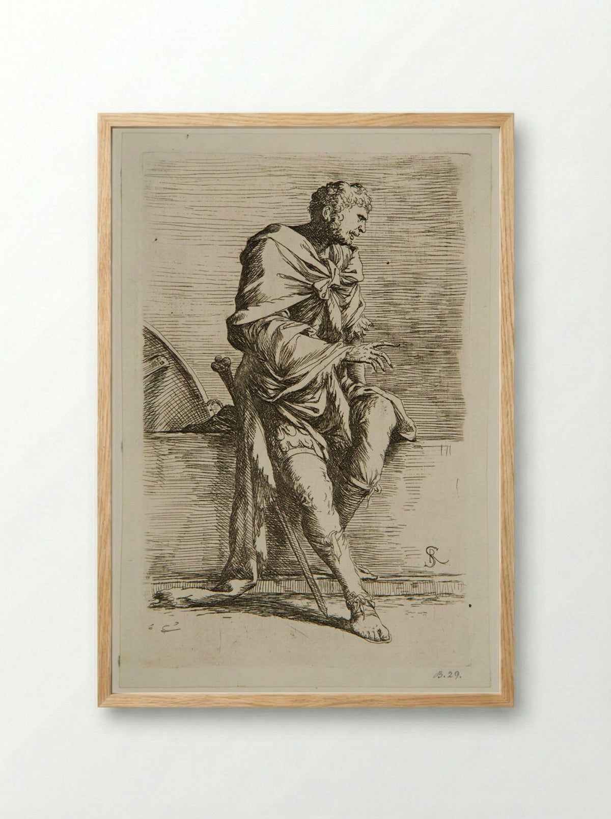 Soldier Sitting on a Wall - Salvator Rosa - Framed Print Wood