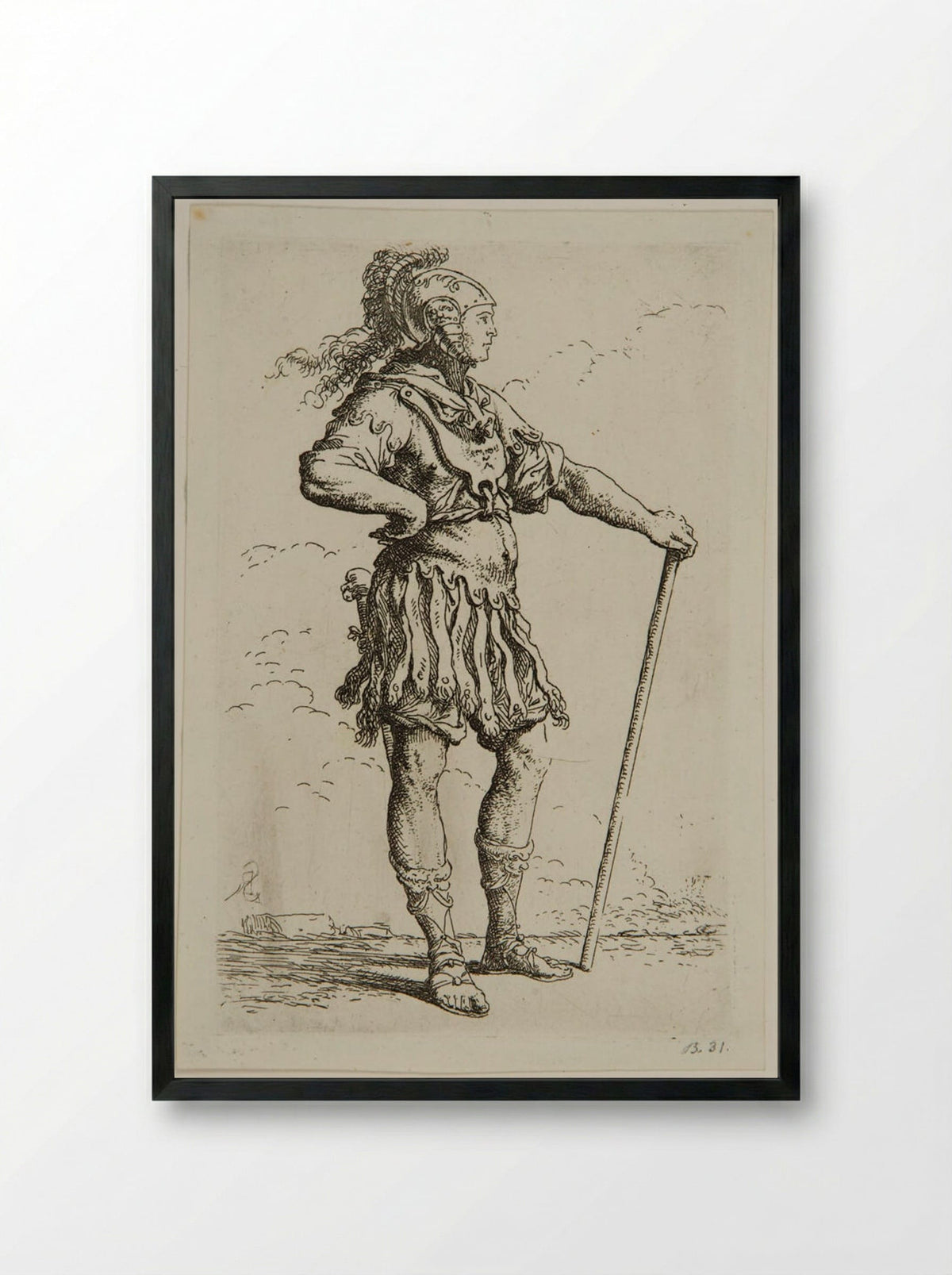Soldier in Profile, with Ancient Armor - Salvator Rosa - Framed Print Black